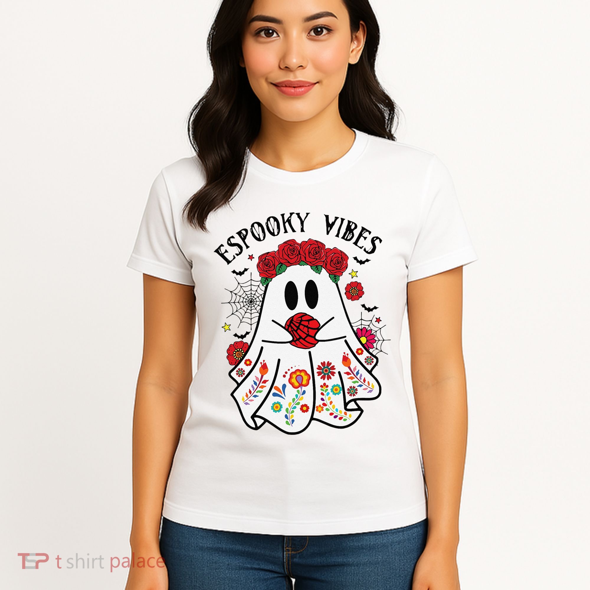 Espooky Vibes Halloween Ghost Mexican Concha Spooky Mama Gift Women's T-Shirt