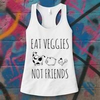 Eat Veggies Not Friends Vegan Vegetarian Women's Tank Top thumb 3