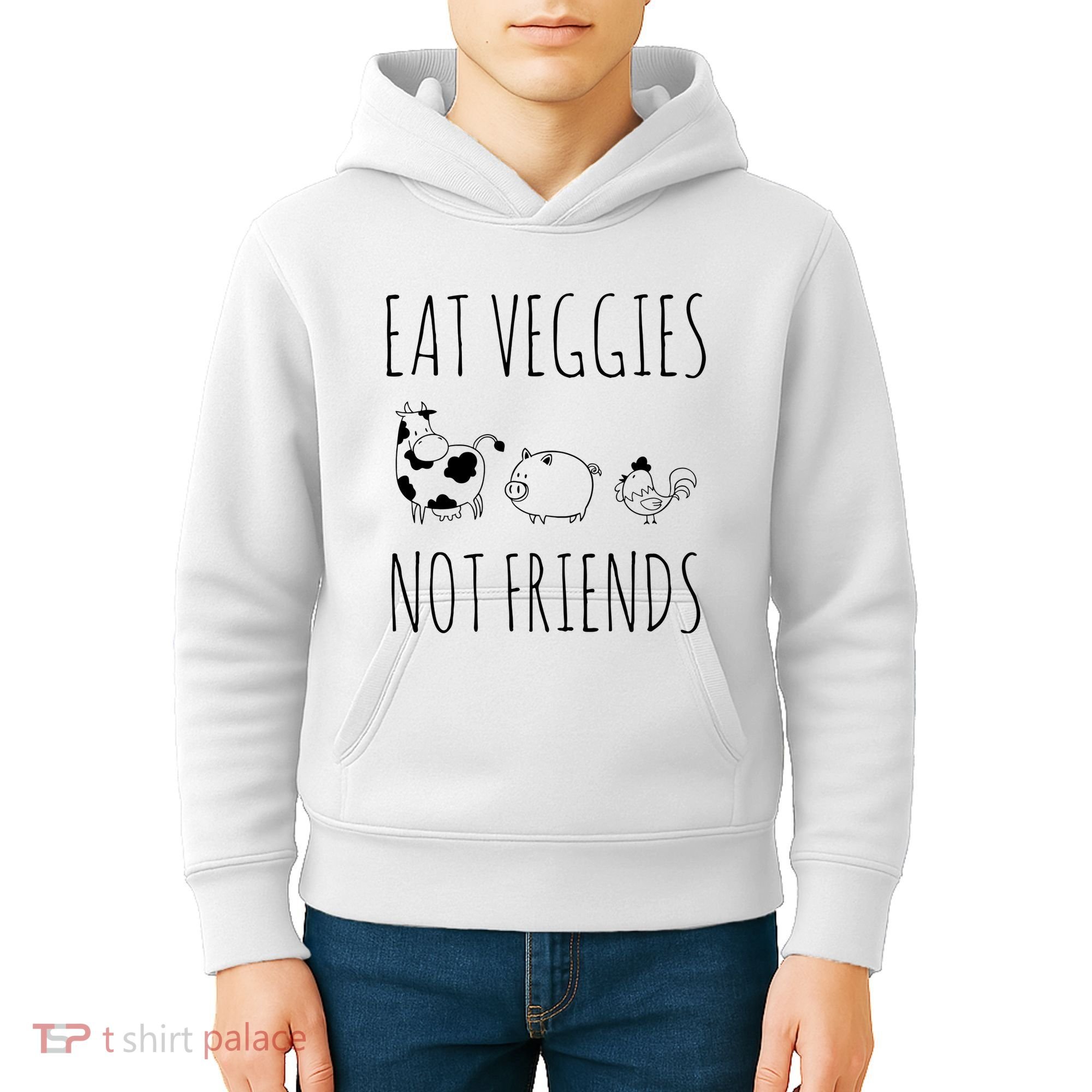 Eat Veggies Not Friends Vegan Vegetarian Kids Hoodie