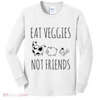 Eat Veggies Not Friends Vegan Vegetarian Kids Long Sleeve Shirt thumb 0