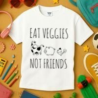 Eat Veggies Not Friends Vegan Vegetarian Kids T-Shirt thumb 3