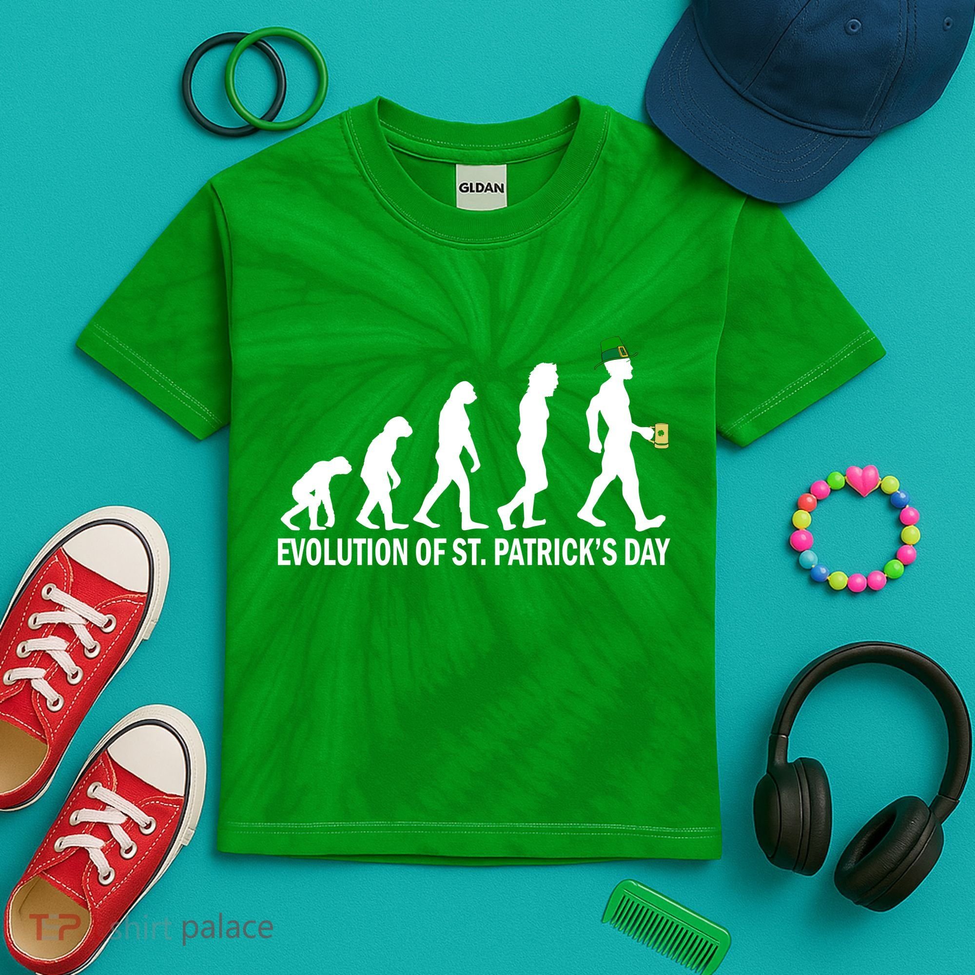 Evolution of St. Patrick's Day Kids Tie-Dye T-Shirt