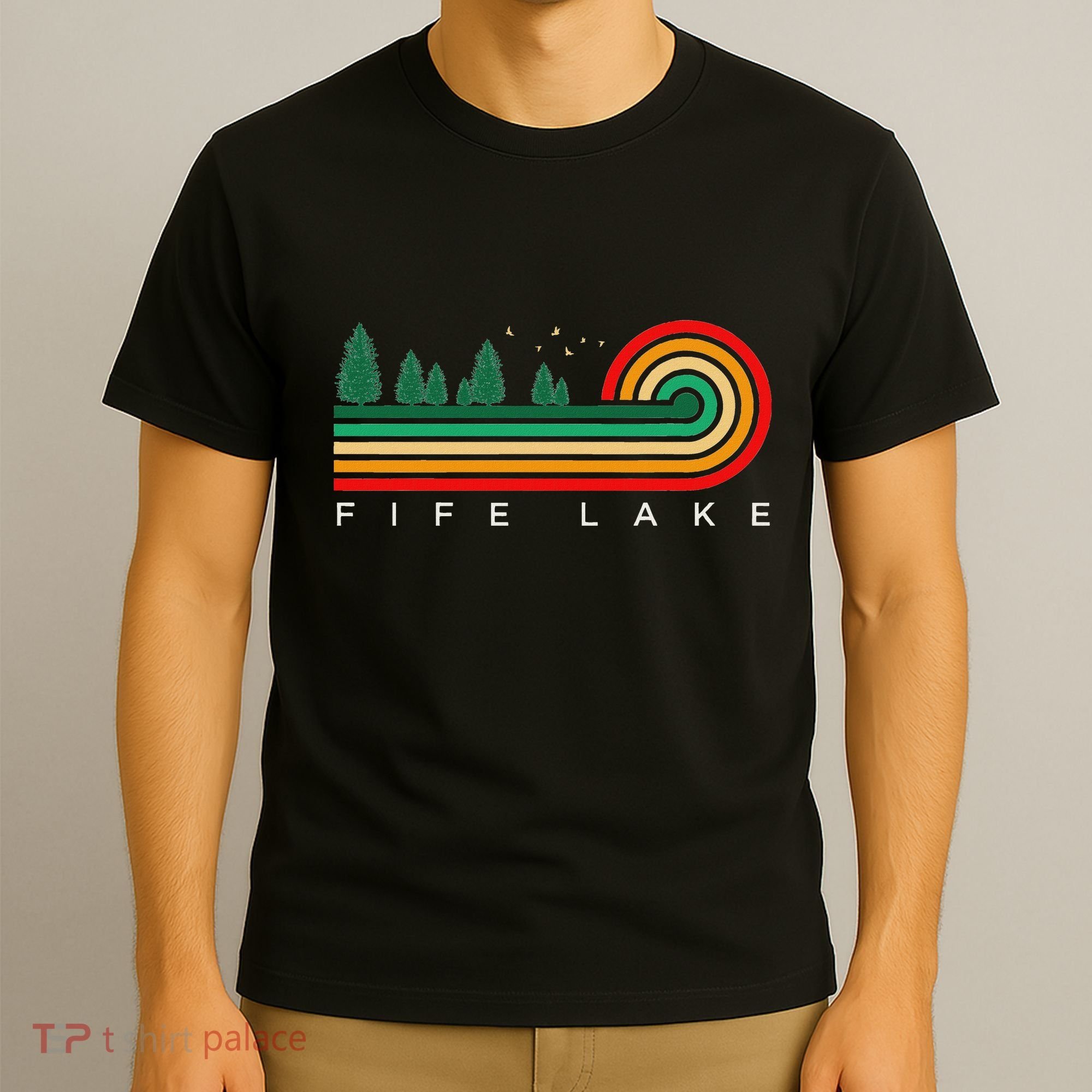 Evergreen Vintage Stripes Fife Lake Michigan T-Shirt