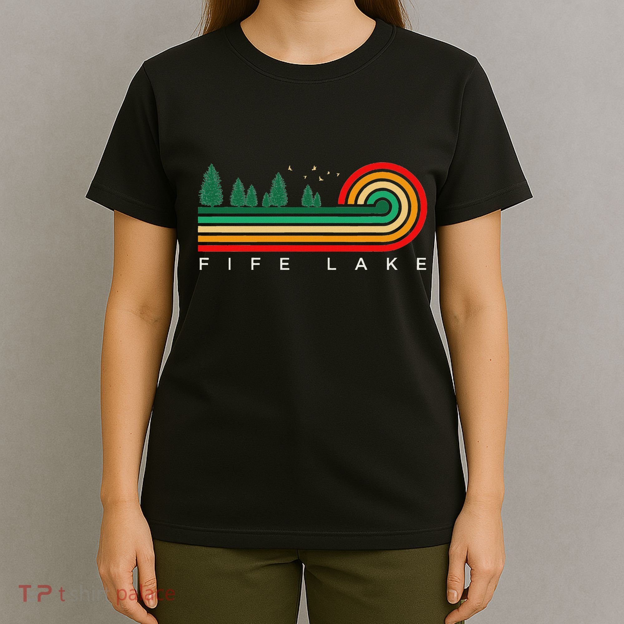 Evergreen Vintage Stripes Fife Lake Michigan T-Shirt