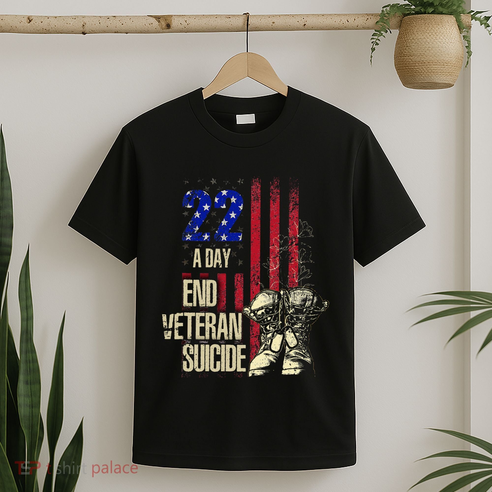 End Veteran Suicide Awareness 22 A Day Patriotic Us Flag T-Shirt