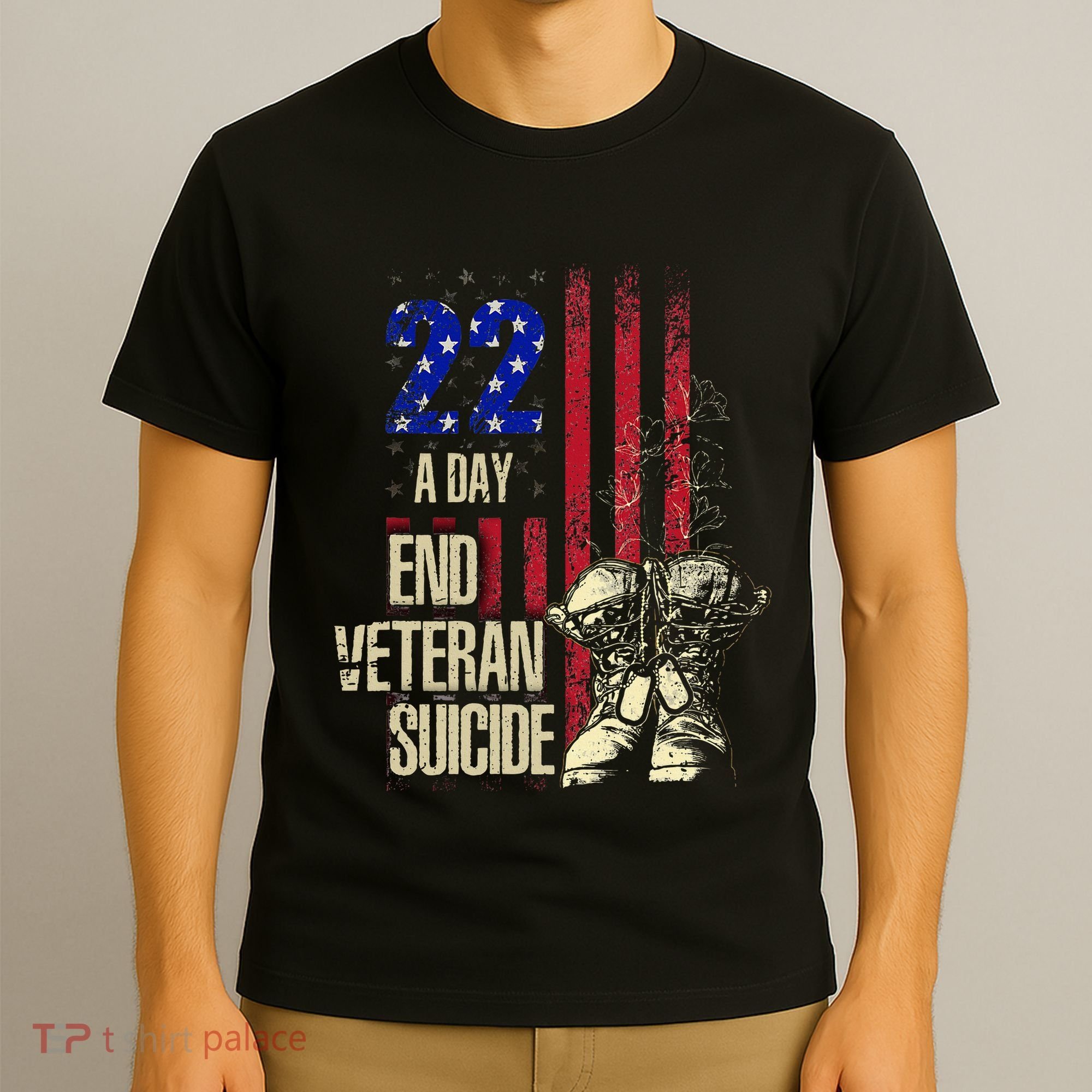 End Veteran Suicide Awareness 22 A Day Patriotic Us Flag T-Shirt
