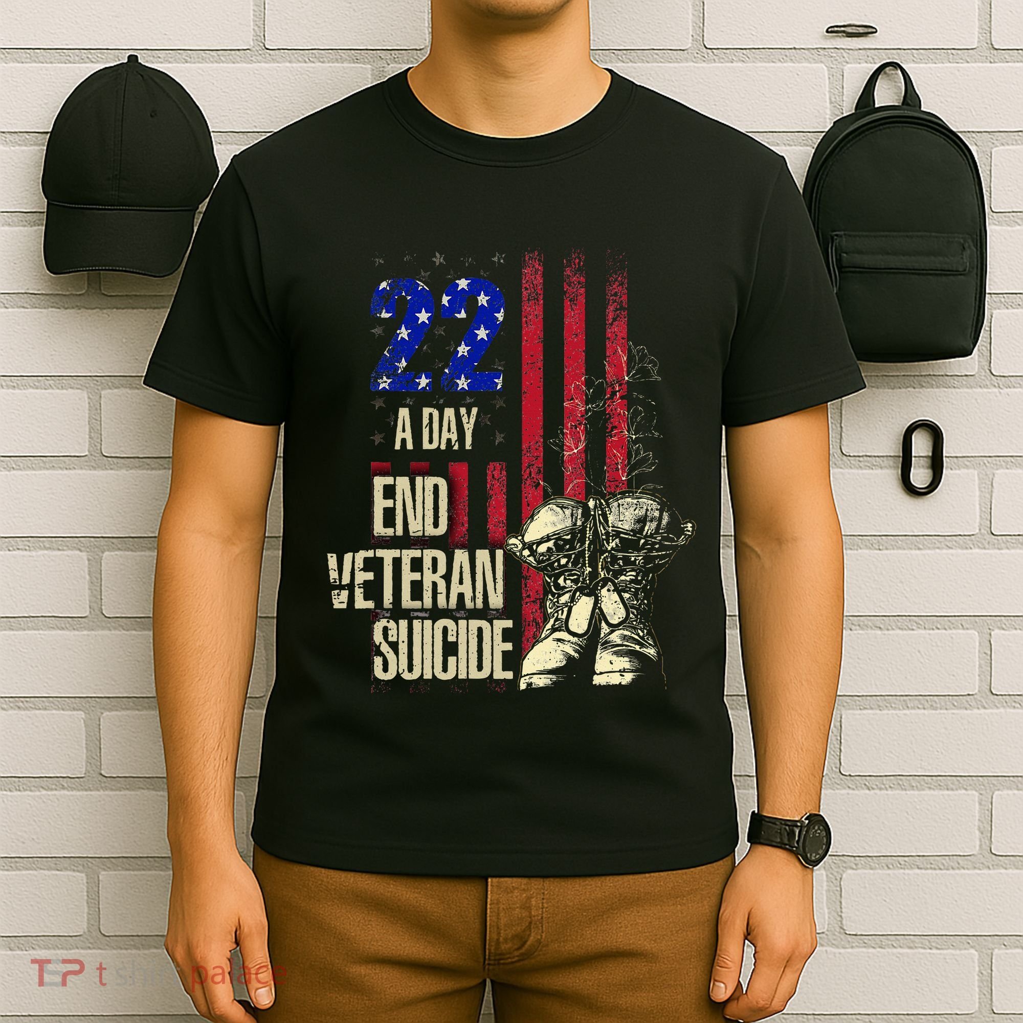 End Veteran Suicide Awareness 22 A Day Patriotic Us Flag T-Shirt