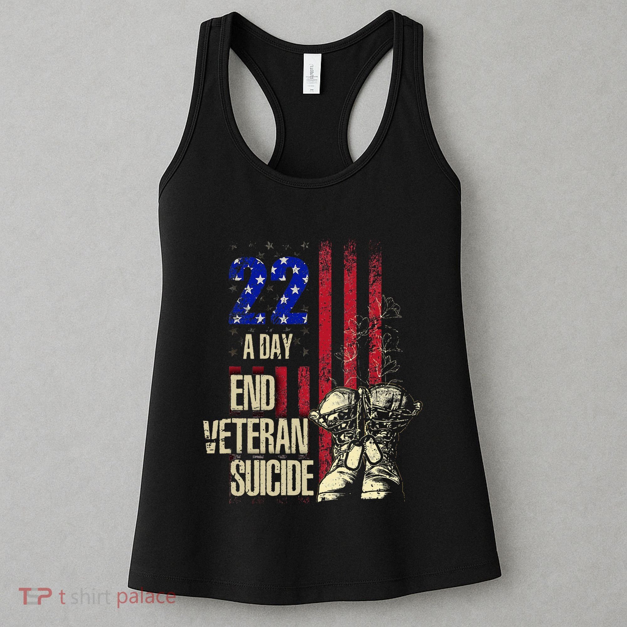End Veteran Suicide Awareness 22 A Day Patriotic Us Flag Women's Tank Top