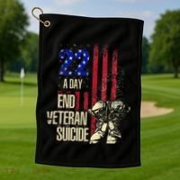 End Veteran Suicide Awareness 22 A Day Patriotic Us Flag Golf Towel thumb 1