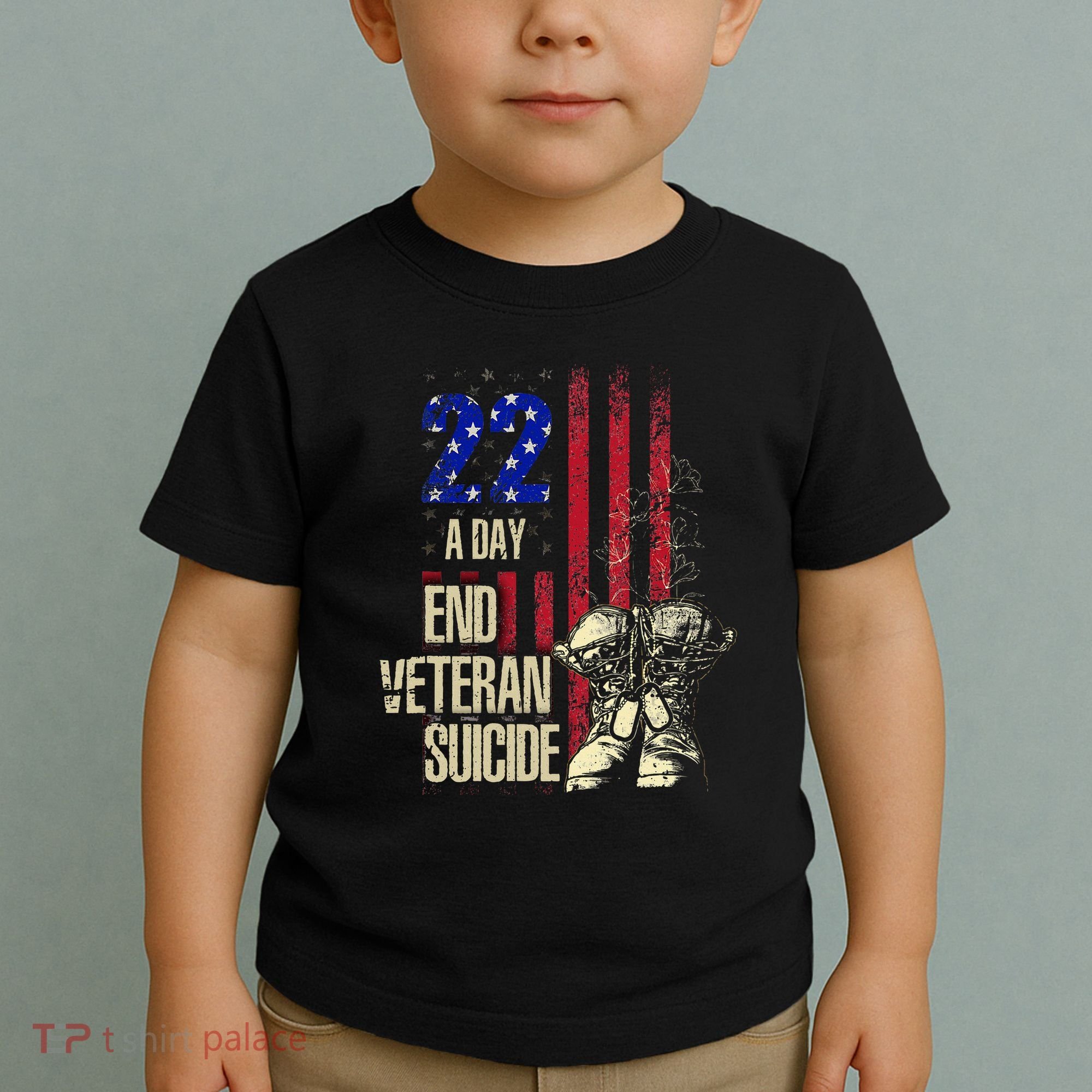 End Veteran Suicide Awareness 22 A Day Patriotic Us Flag Toddler T-Shirt