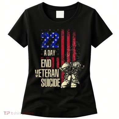 End Veteran Suicide Awareness 22 A Day Patriotic Us Flag Women's T-Shirt