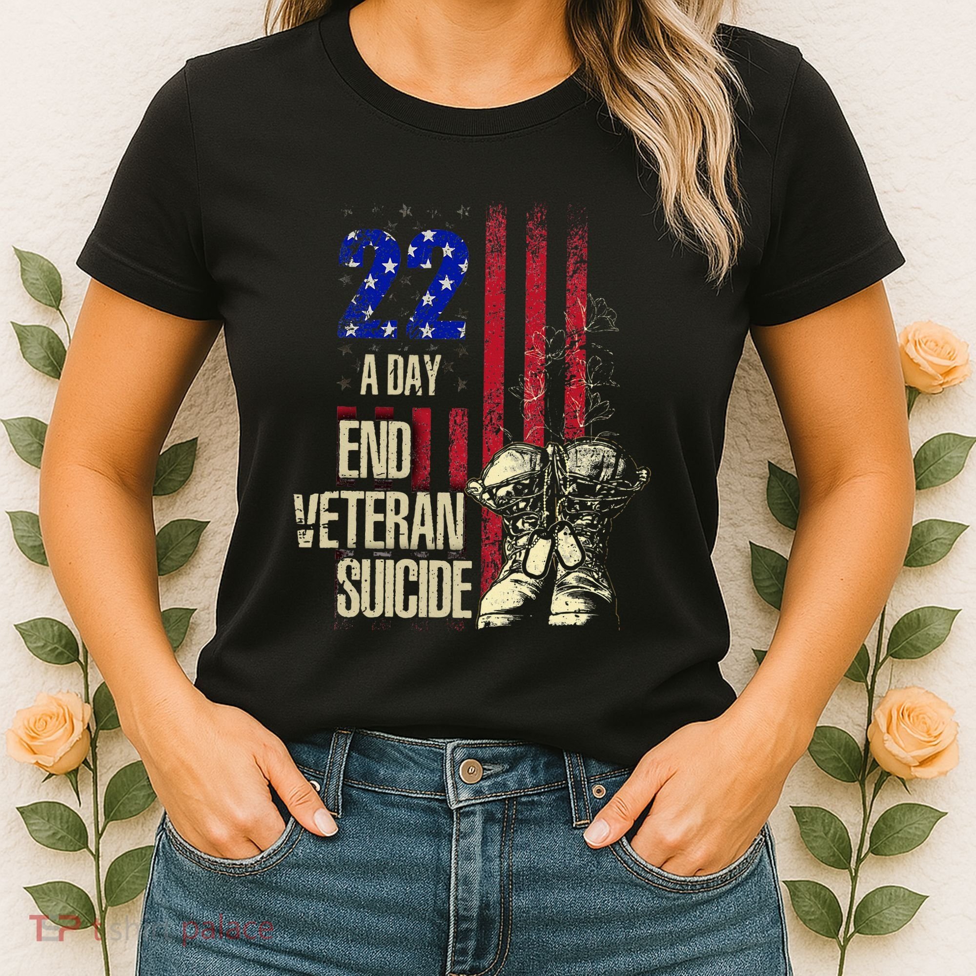 End Veteran Suicide Awareness 22 A Day Patriotic Us Flag Women's T-Shirt