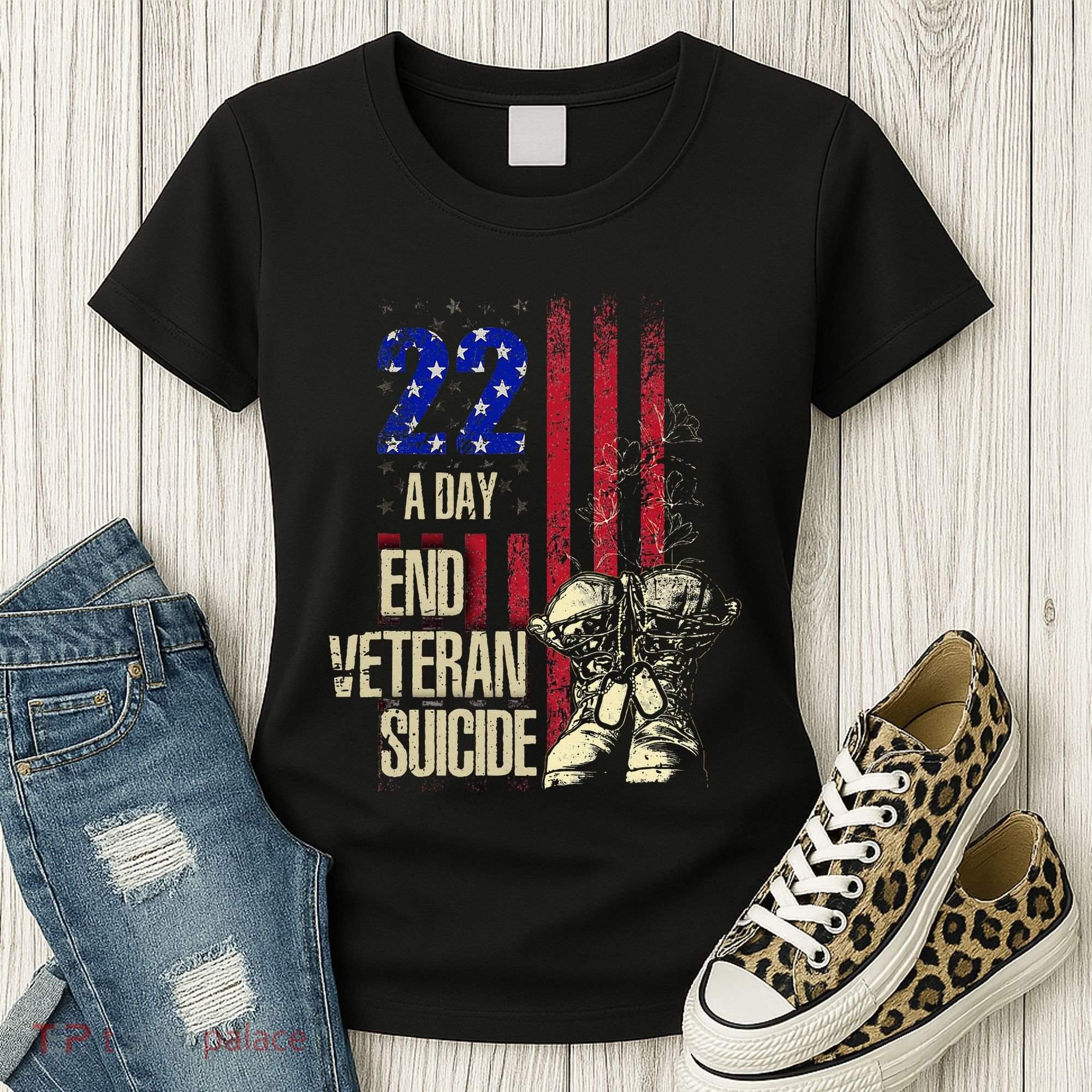 End Veteran Suicide Awareness 22 A Day Patriotic Us Flag Women's T-Shirt