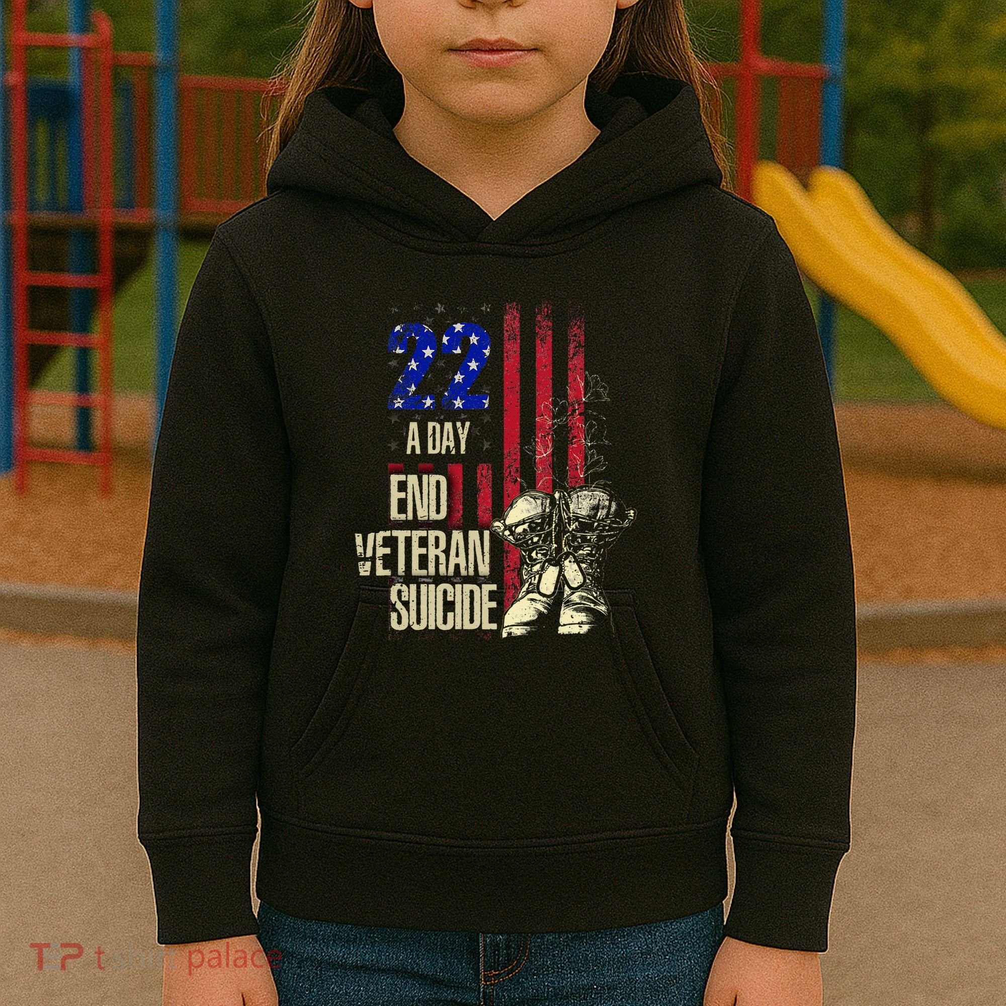 End Veteran Suicide Awareness 22 A Day Patriotic Us Flag Kids Hoodie