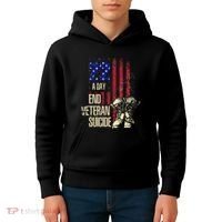 End Veteran Suicide Awareness 22 A Day Patriotic Us Flag Kids Hoodie thumb 4