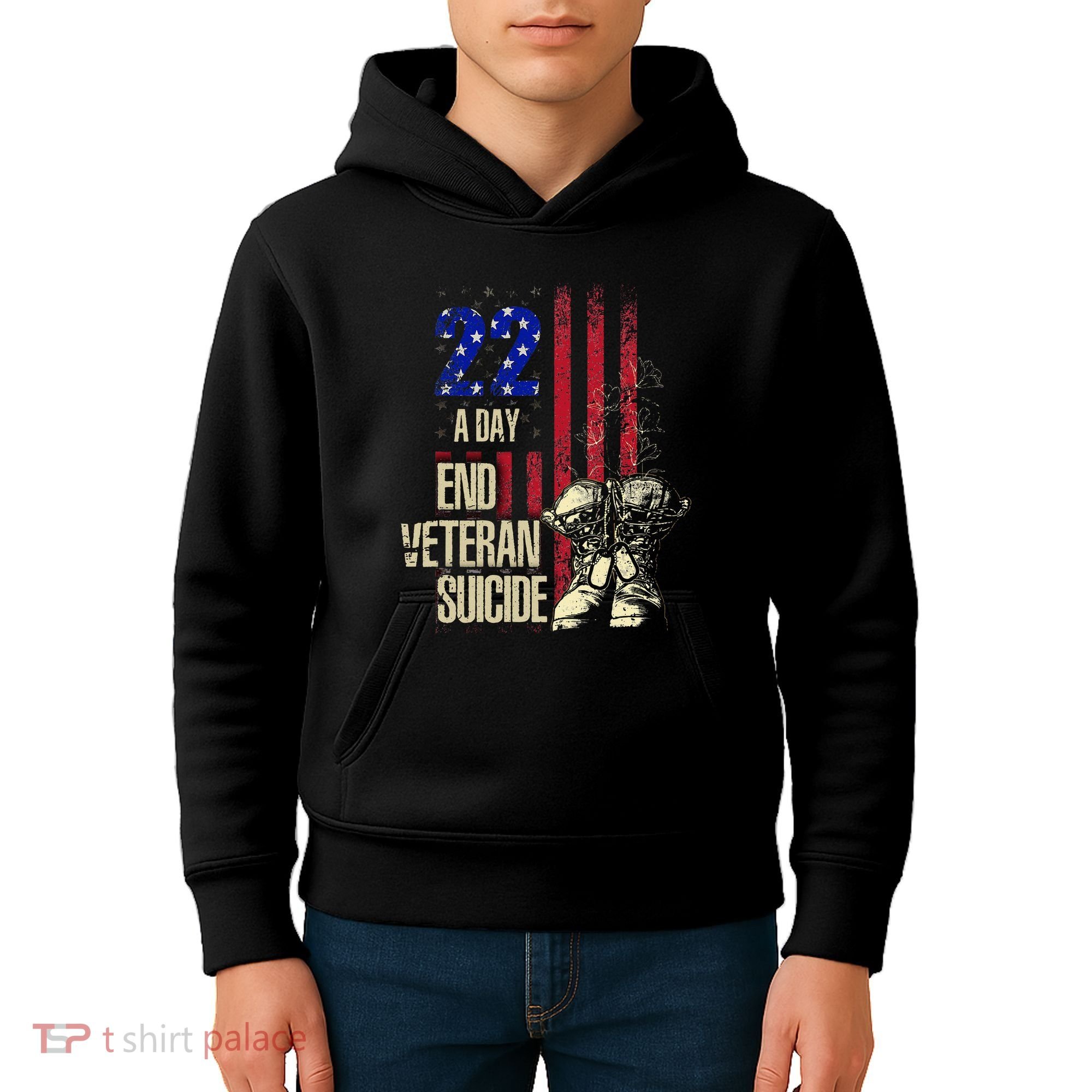 End Veteran Suicide Awareness 22 A Day Patriotic Us Flag Kids Hoodie