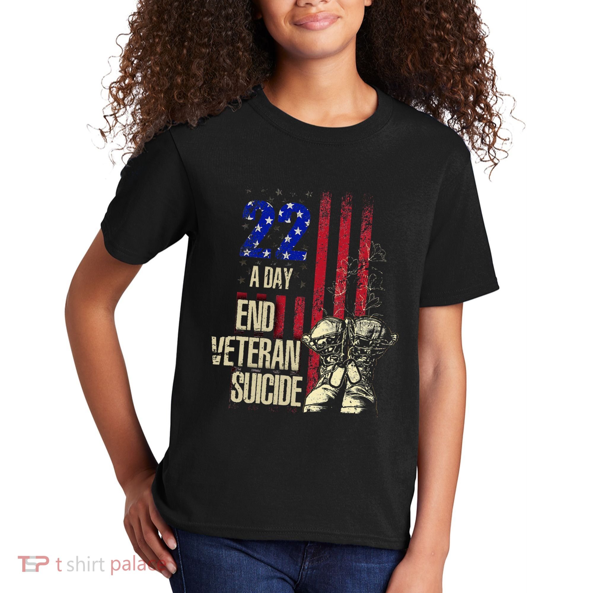End Veteran Suicide Awareness 22 A Day Patriotic Us Flag Kids T-Shirt