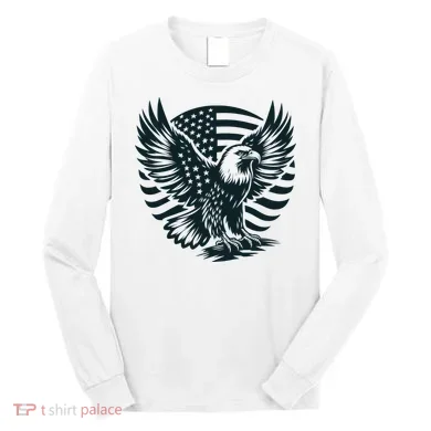 Eagle With American Flag Long Sleeve Shirt