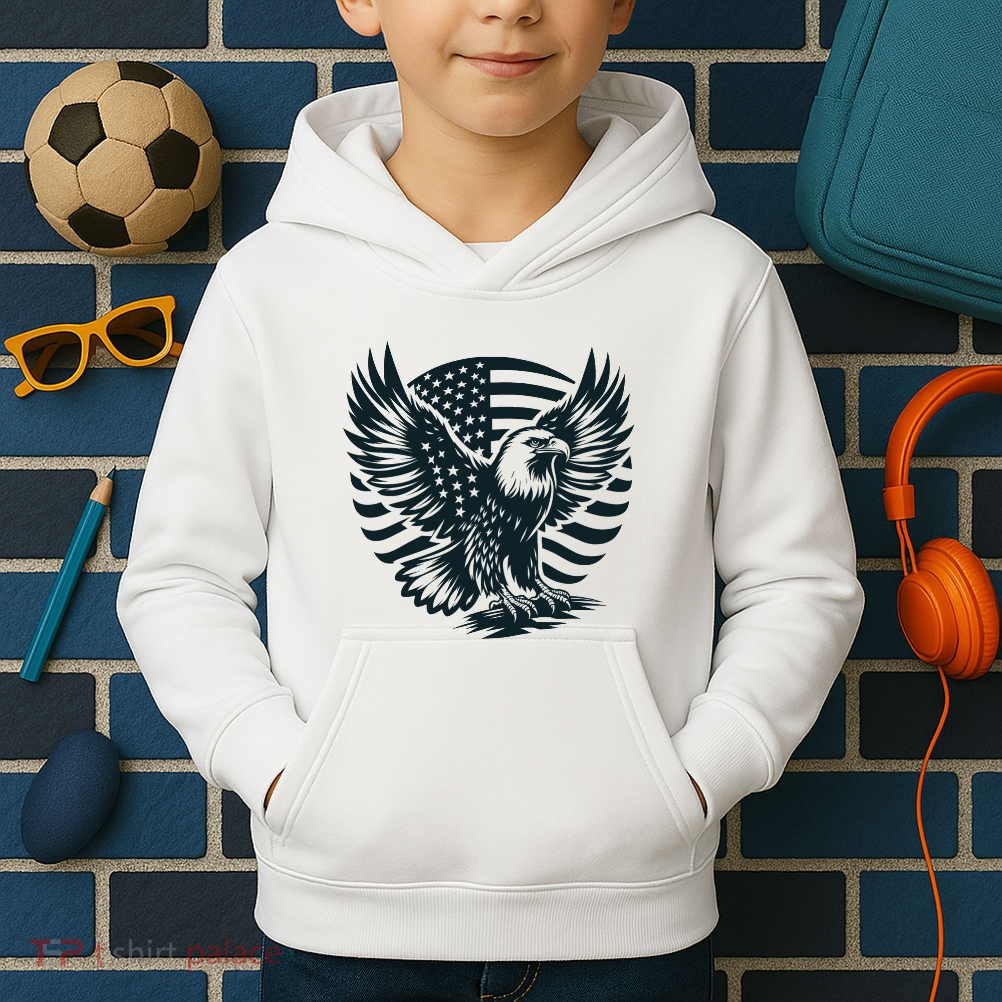 Eagle With American Flag Kids Hoodie
