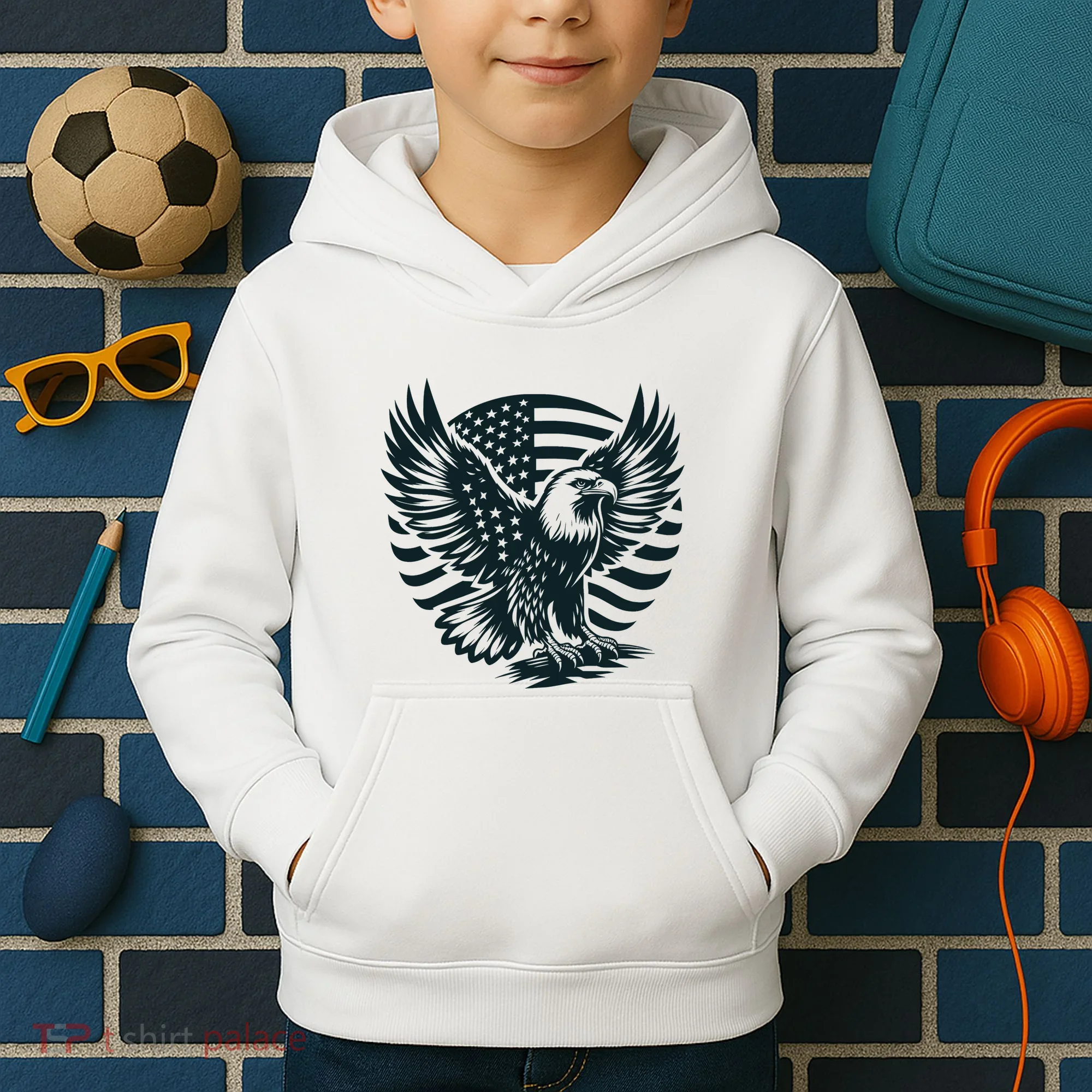 Eagle With American Flag Kids Hoodie