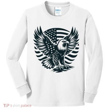 Eagle With American Flag Kids Long Sleeve Shirt