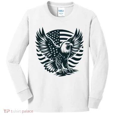 Eagle With American Flag Kids Long Sleeve Shirt