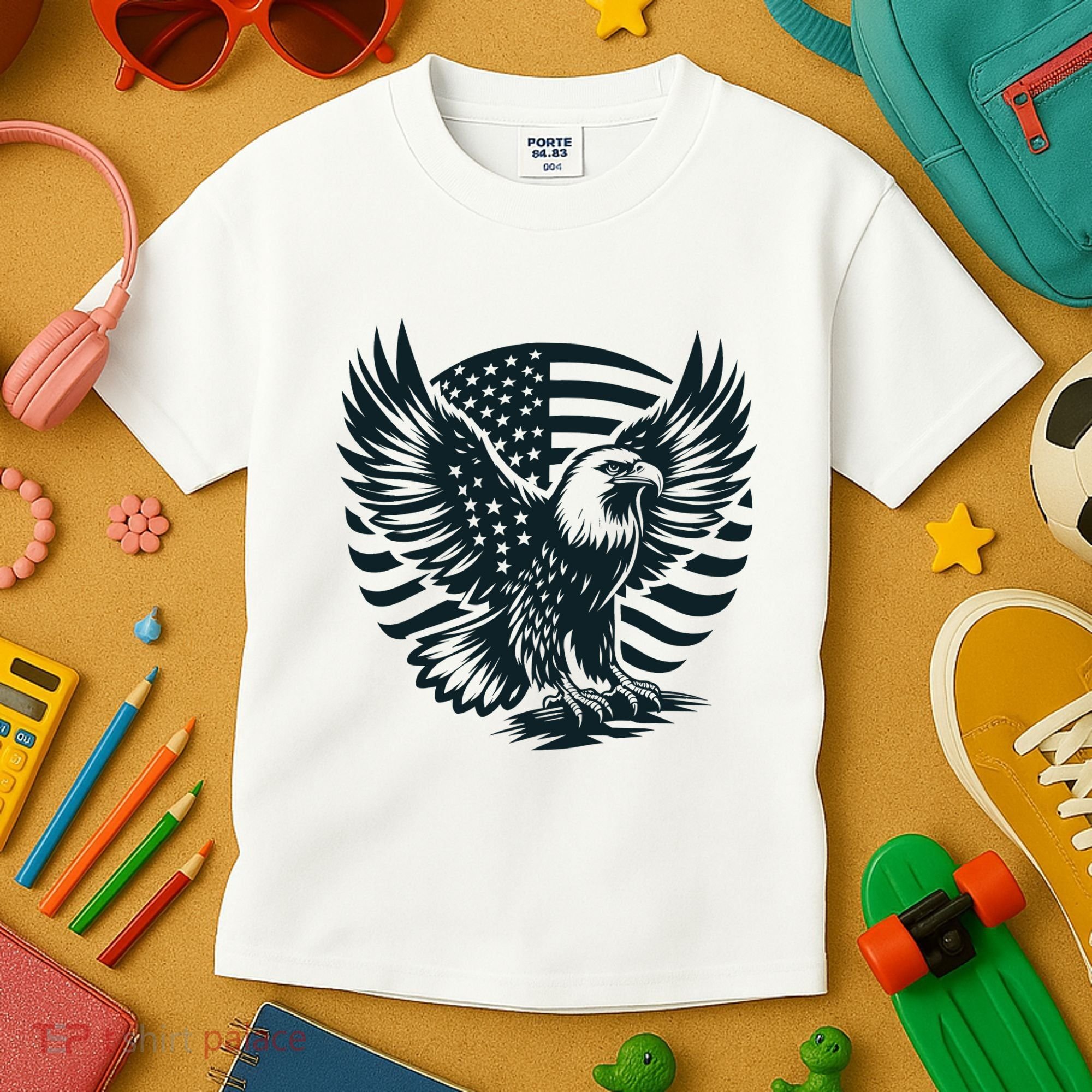 Eagle With American Flag Kids T-Shirt