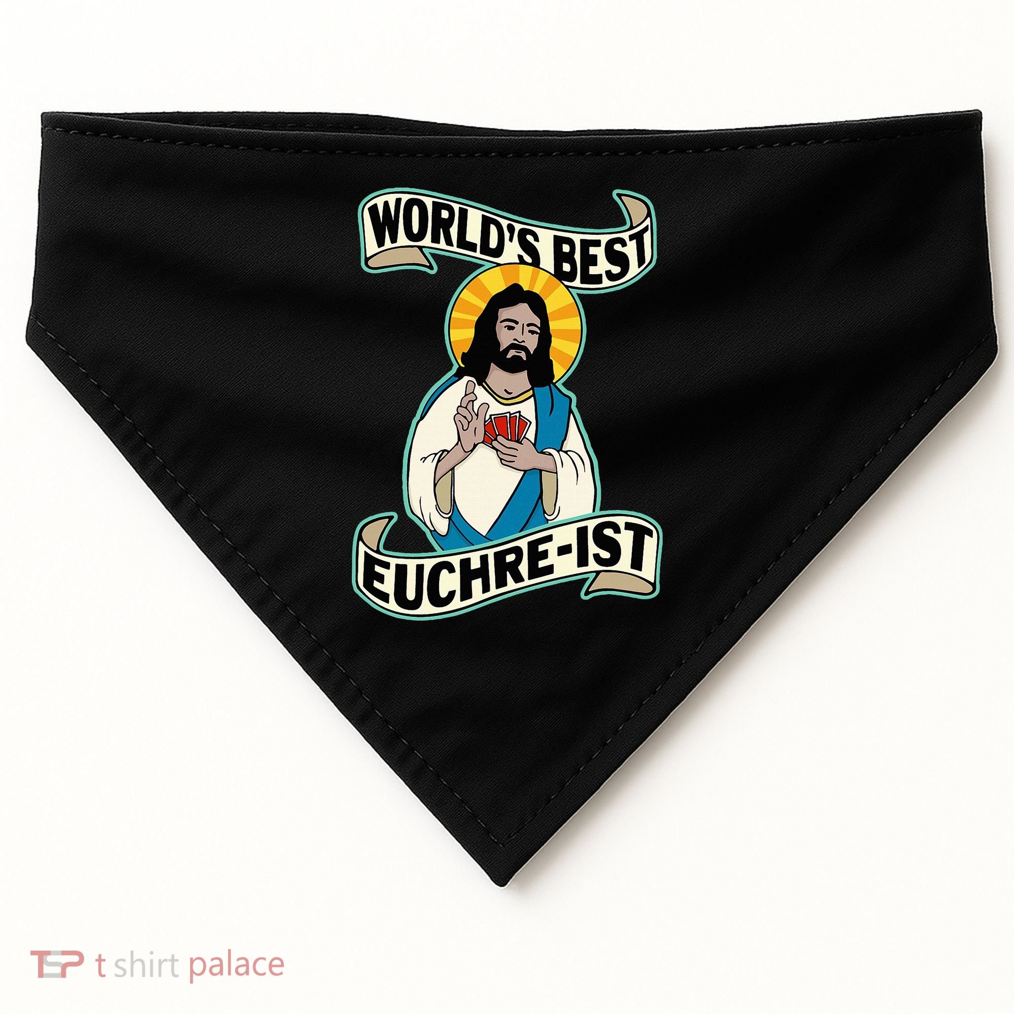 Euchre WorldS Best Euchre Ist Jesus Pun USA-Made Doggie Bandana