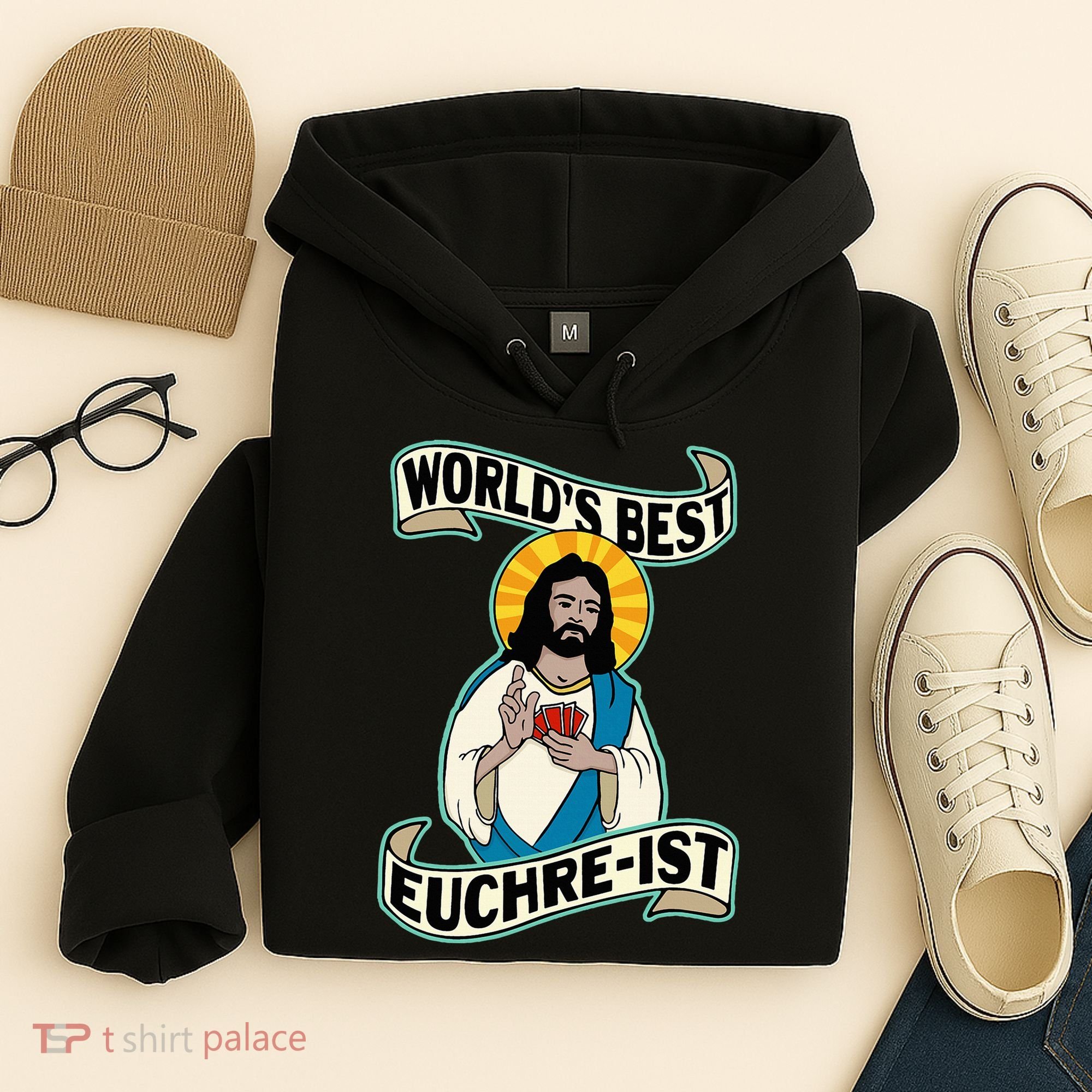 Euchre WorldS Best Euchre Ist Jesus Pun Hoodie