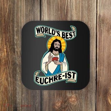 Euchre WorldS Best Euchre Ist Jesus Pun Coaster