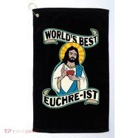 Euchre WorldS Best Euchre Ist Jesus Pun Golf Towel thumb 0