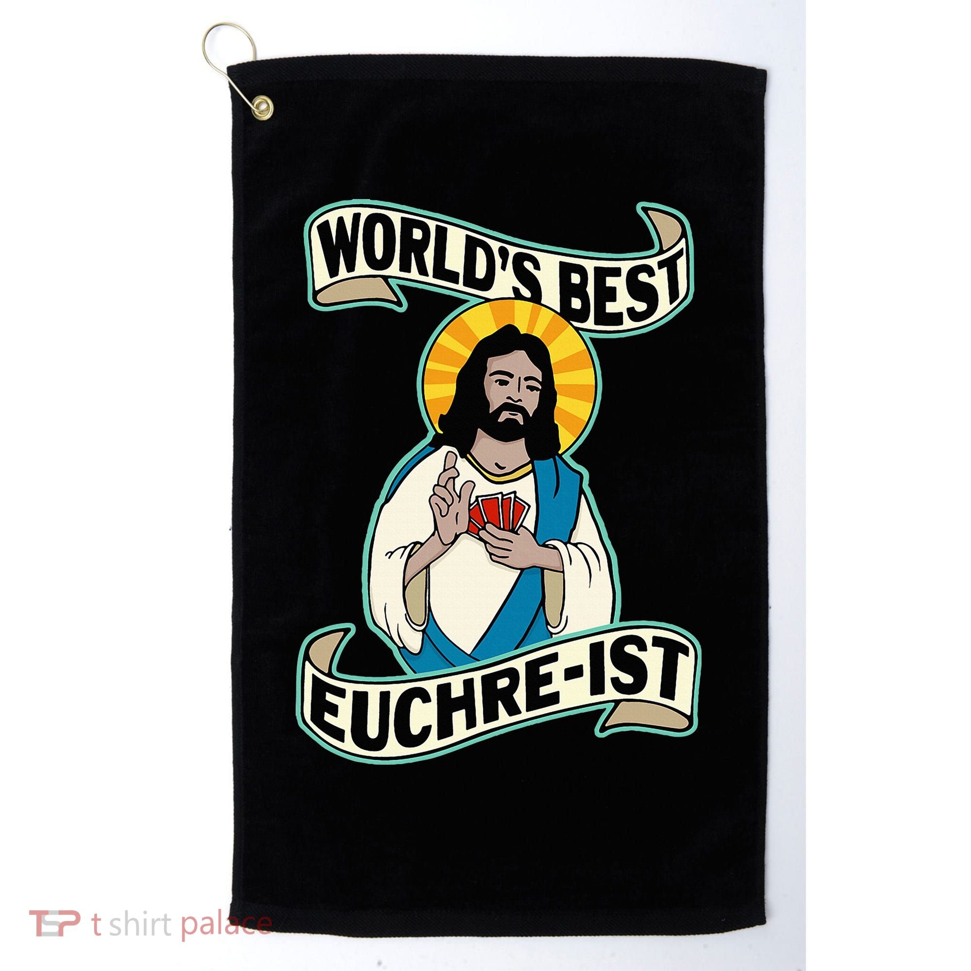 Euchre WorldS Best Euchre Ist Jesus Pun Golf Towel