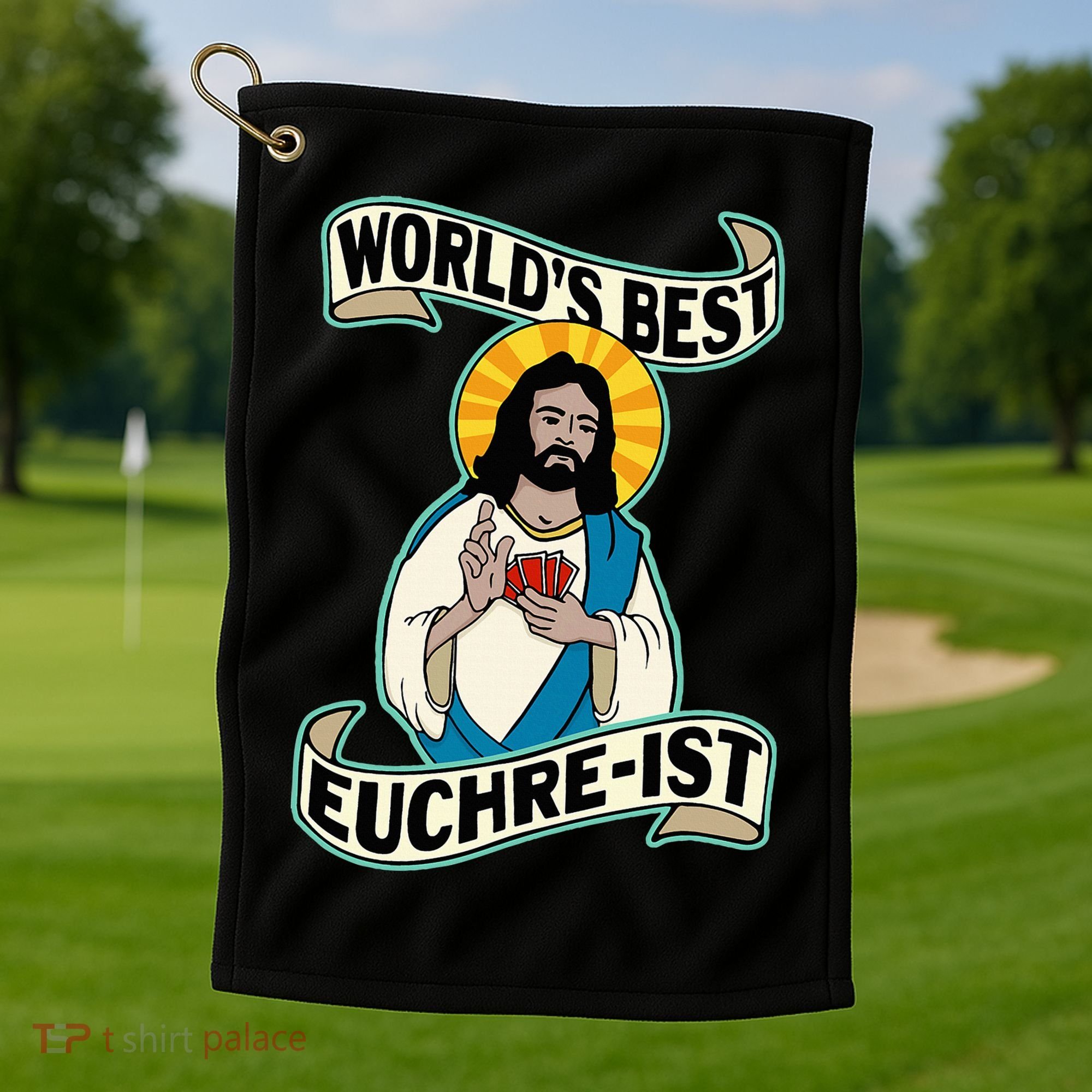 Euchre WorldS Best Euchre Ist Jesus Pun Golf Towel