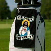 Euchre WorldS Best Euchre Ist Jesus Pun Golf Towel thumb 2