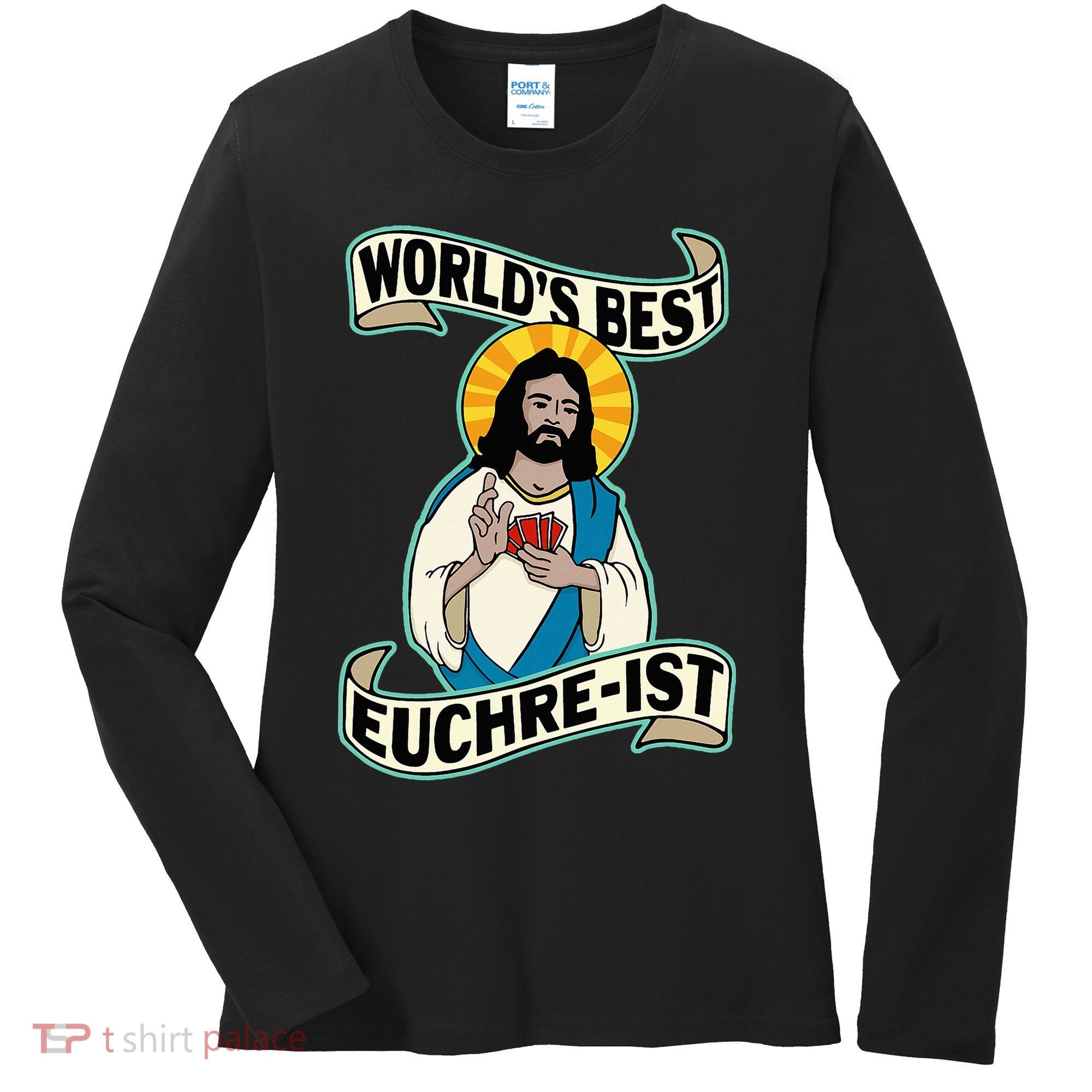 Euchre WorldS Best Euchre Ist Jesus Pun Women's Long Sleeve Shirt