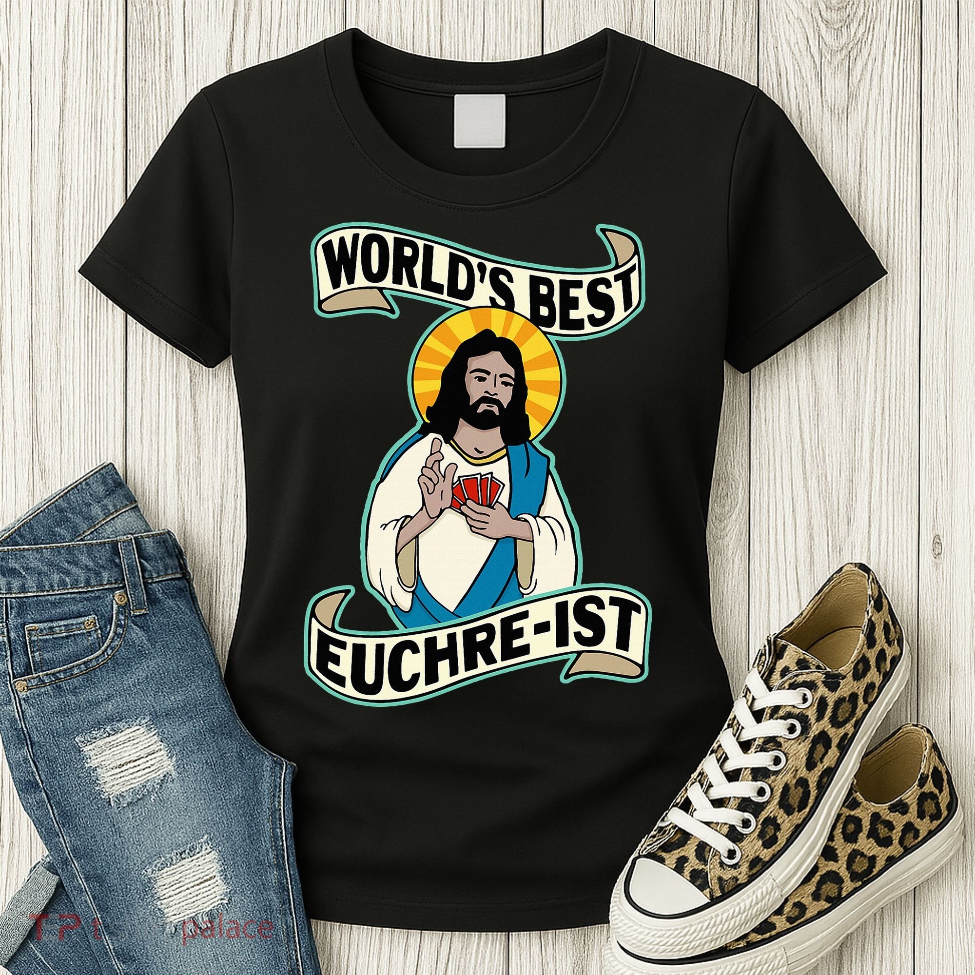 Euchre WorldS Best Euchre Ist Jesus Pun Women's T-Shirt