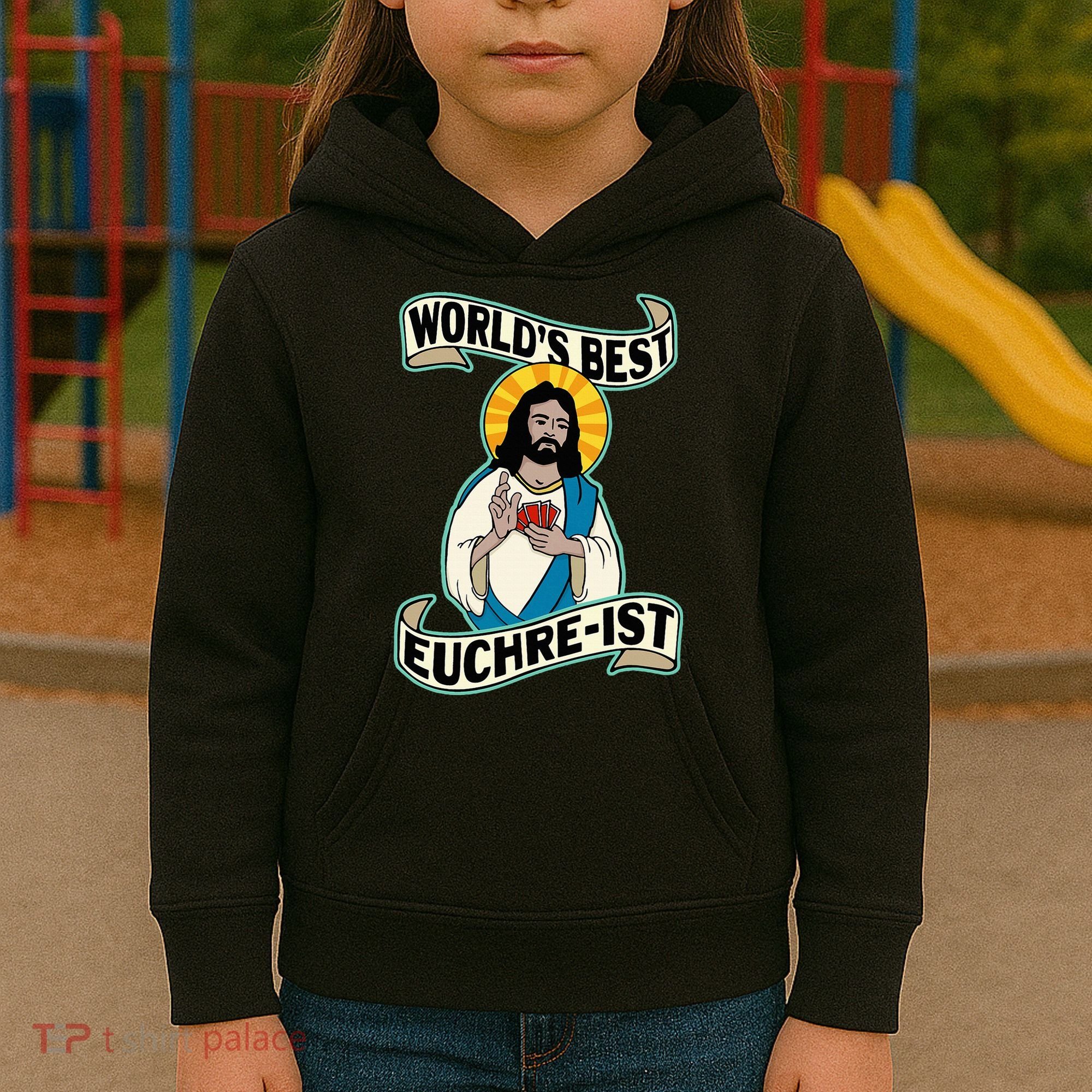 Euchre WorldS Best Euchre Ist Jesus Pun Kids Hoodie