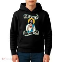 Euchre WorldS Best Euchre Ist Jesus Pun Kids Hoodie thumb 4