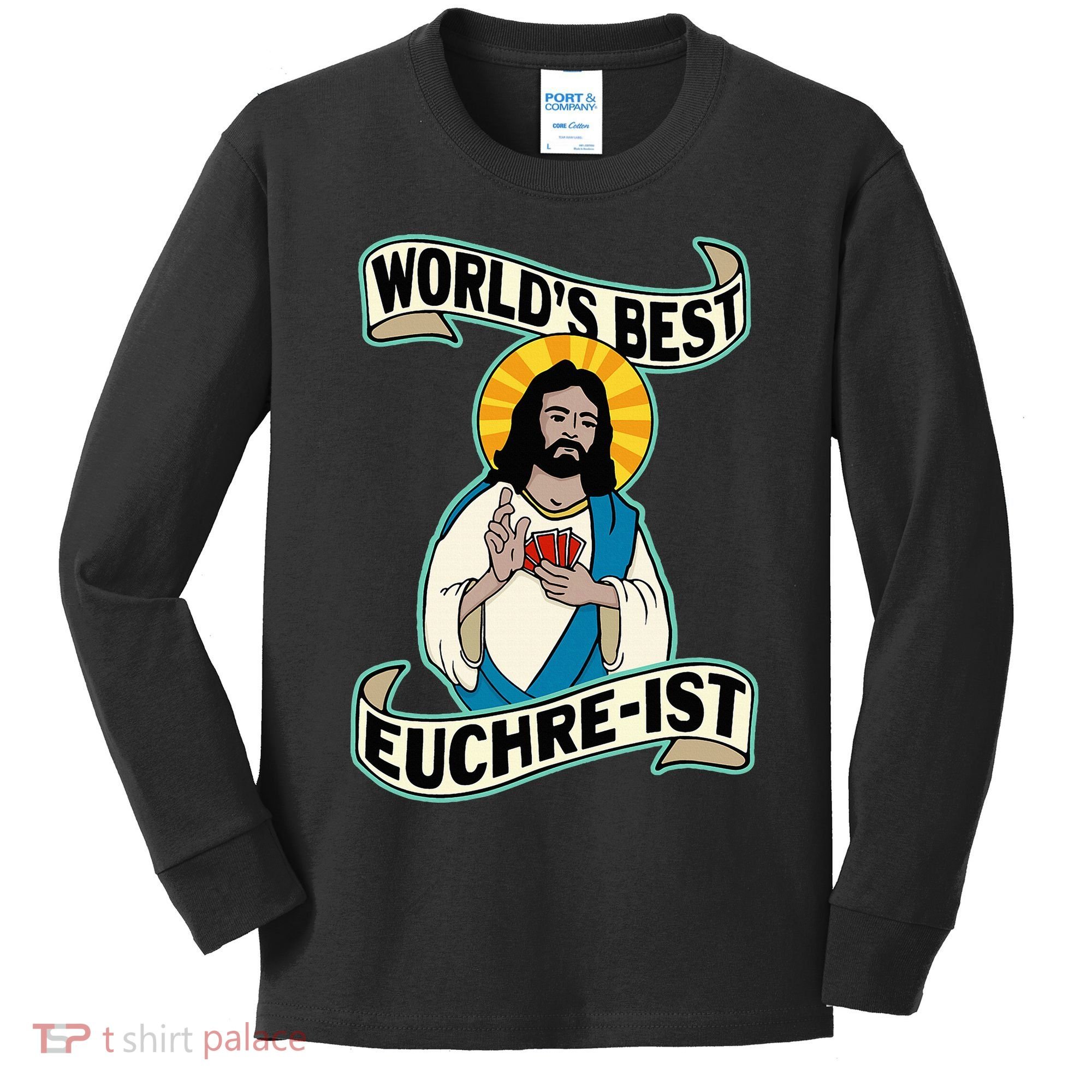 Euchre WorldS Best Euchre Ist Jesus Pun Kids Long Sleeve Shirt