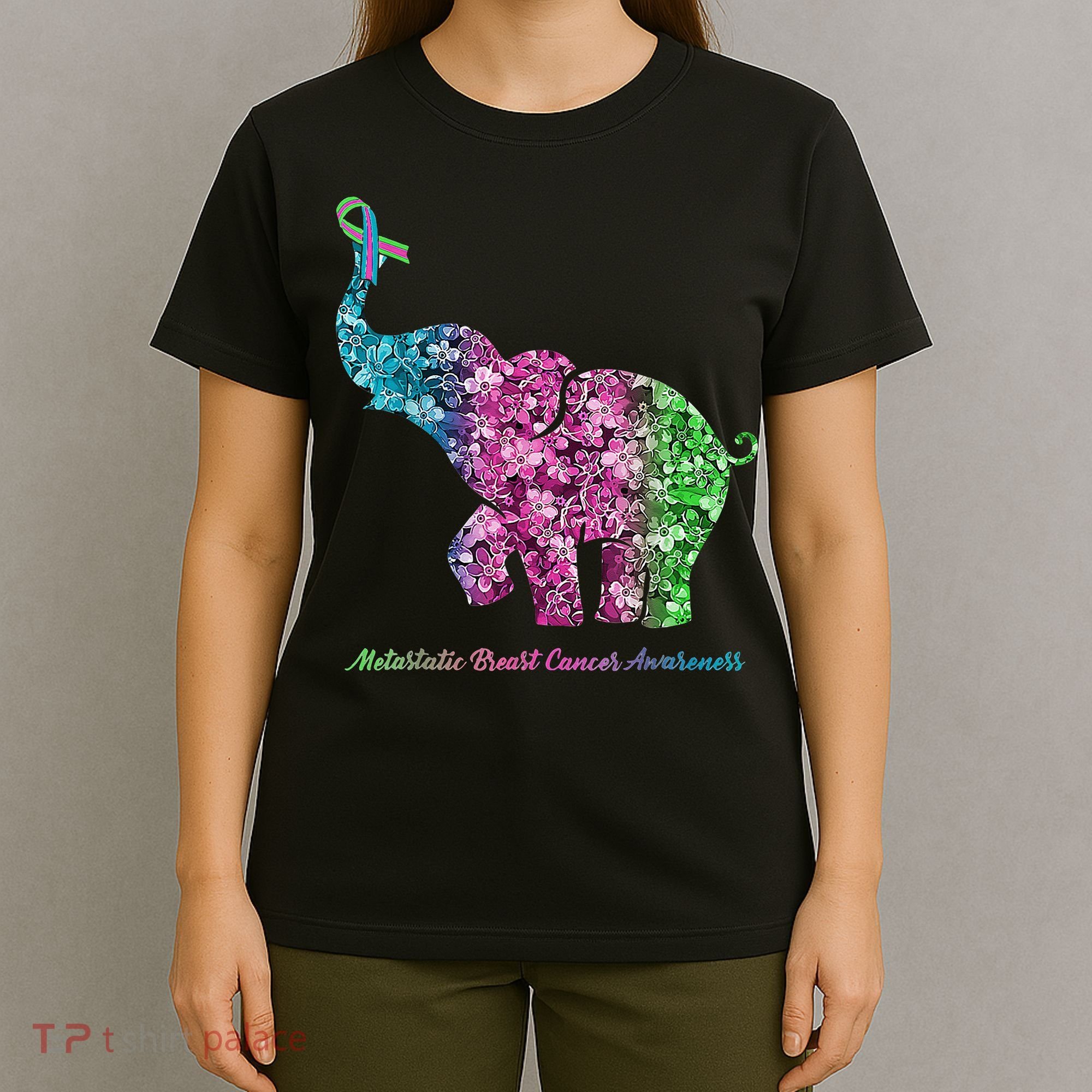 Elephant With Flower Metastatic Breast Cancer Awareness T-Shirt