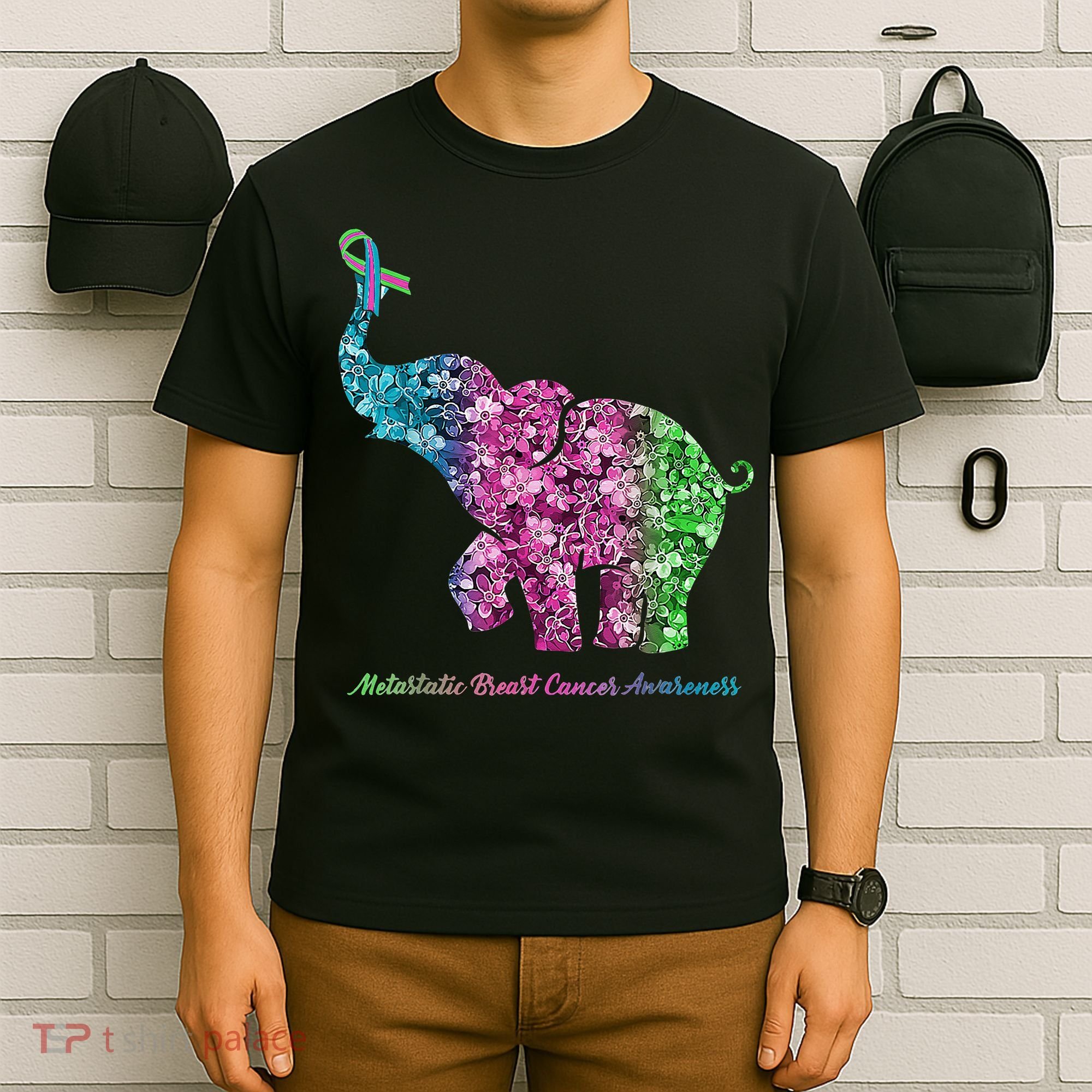 Elephant With Flower Metastatic Breast Cancer Awareness T-Shirt