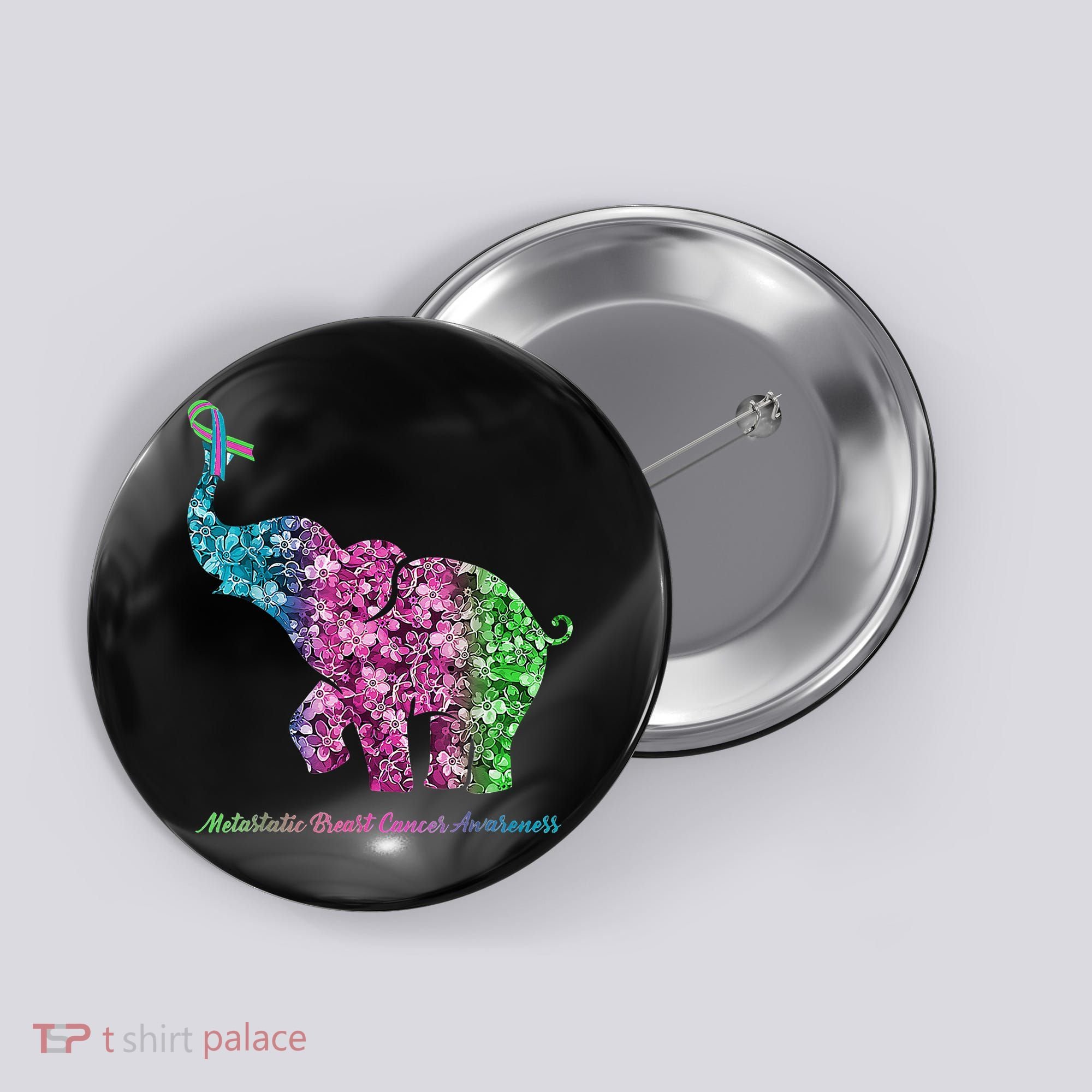 Elephant With Flower Metastatic Breast Cancer Awareness Button