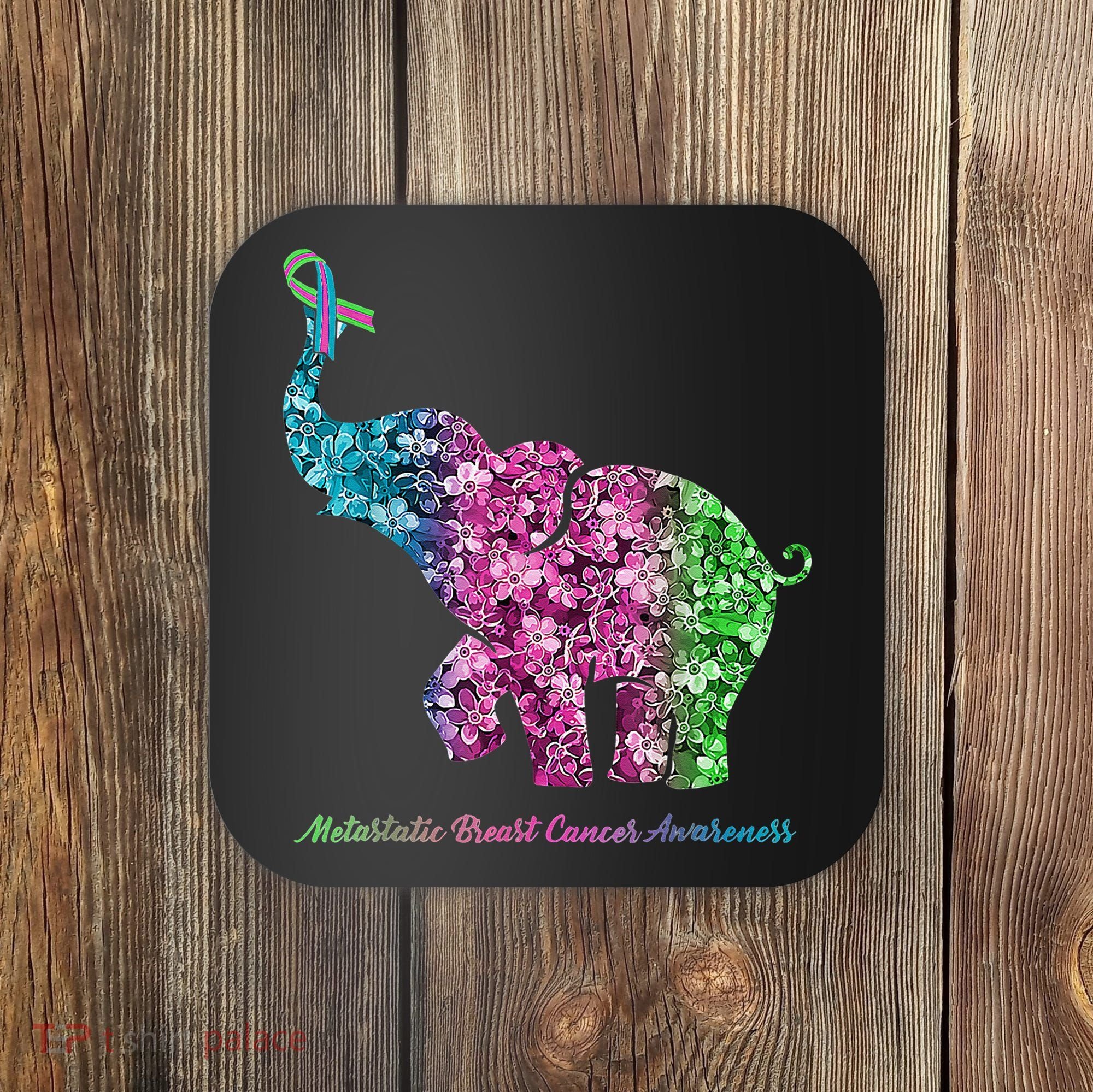 Elephant With Flower Metastatic Breast Cancer Awareness Coaster