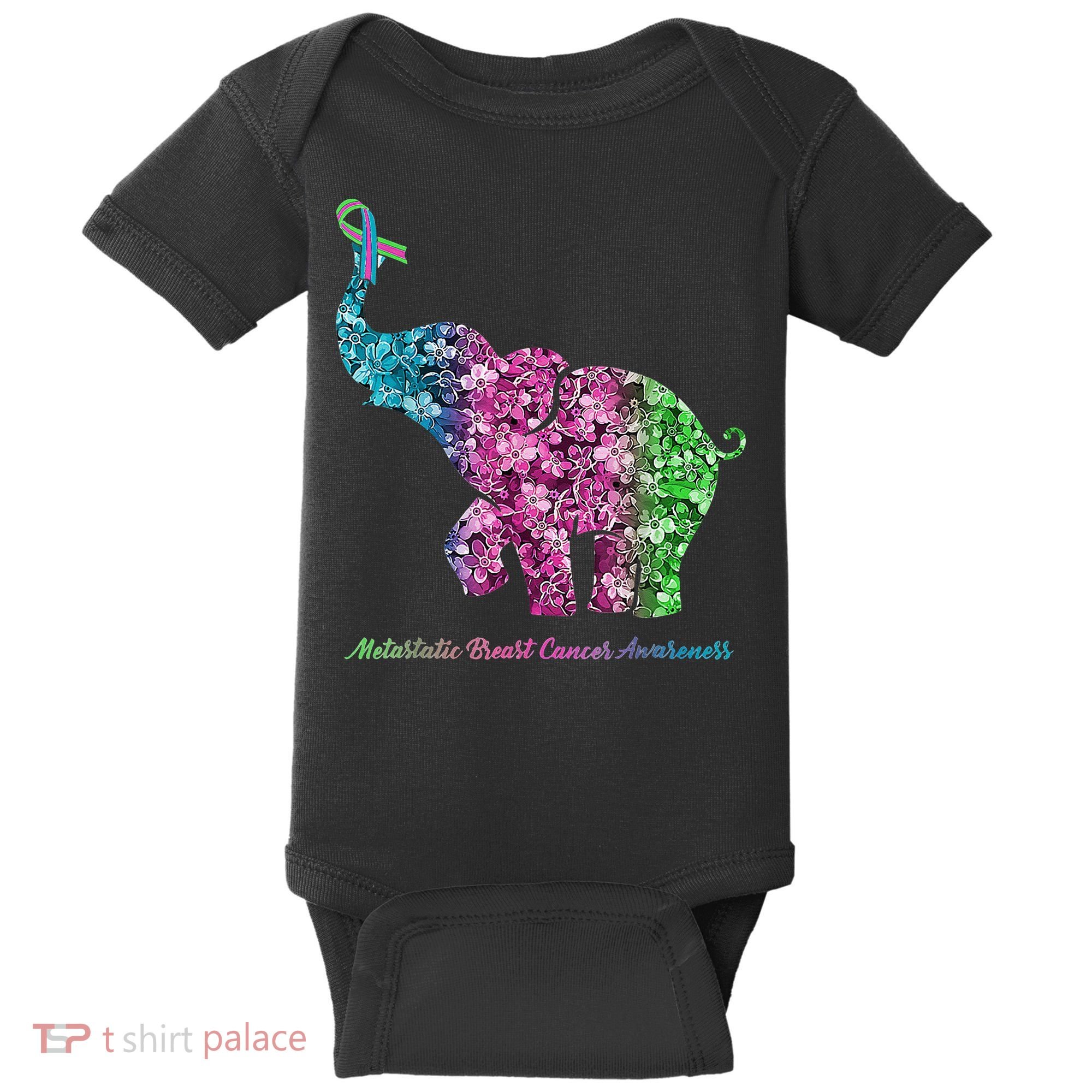 Elephant With Flower Metastatic Breast Cancer Awareness Baby Bodysuit
