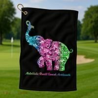 Elephant With Flower Metastatic Breast Cancer Awareness Golf Towel thumb 1