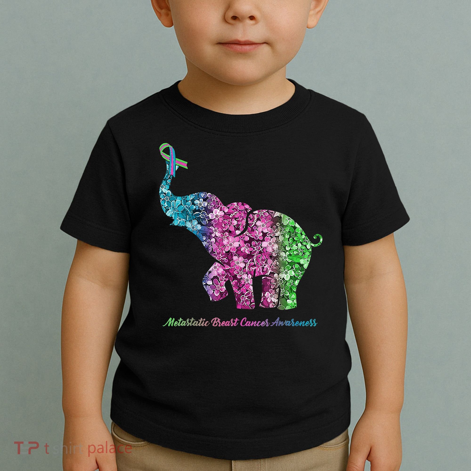 Elephant With Flower Metastatic Breast Cancer Awareness Toddler T-Shirt