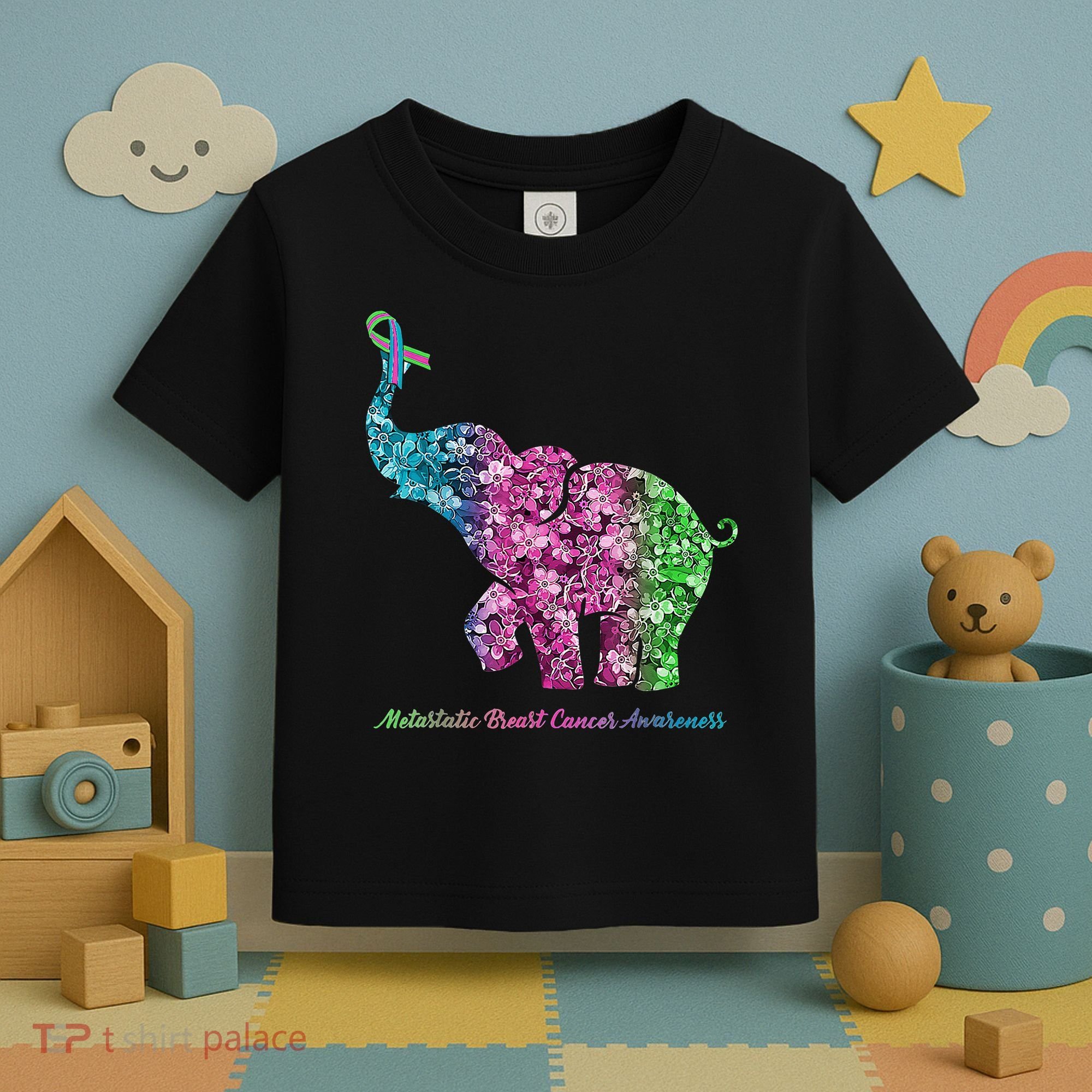 Elephant With Flower Metastatic Breast Cancer Awareness Toddler T-Shirt