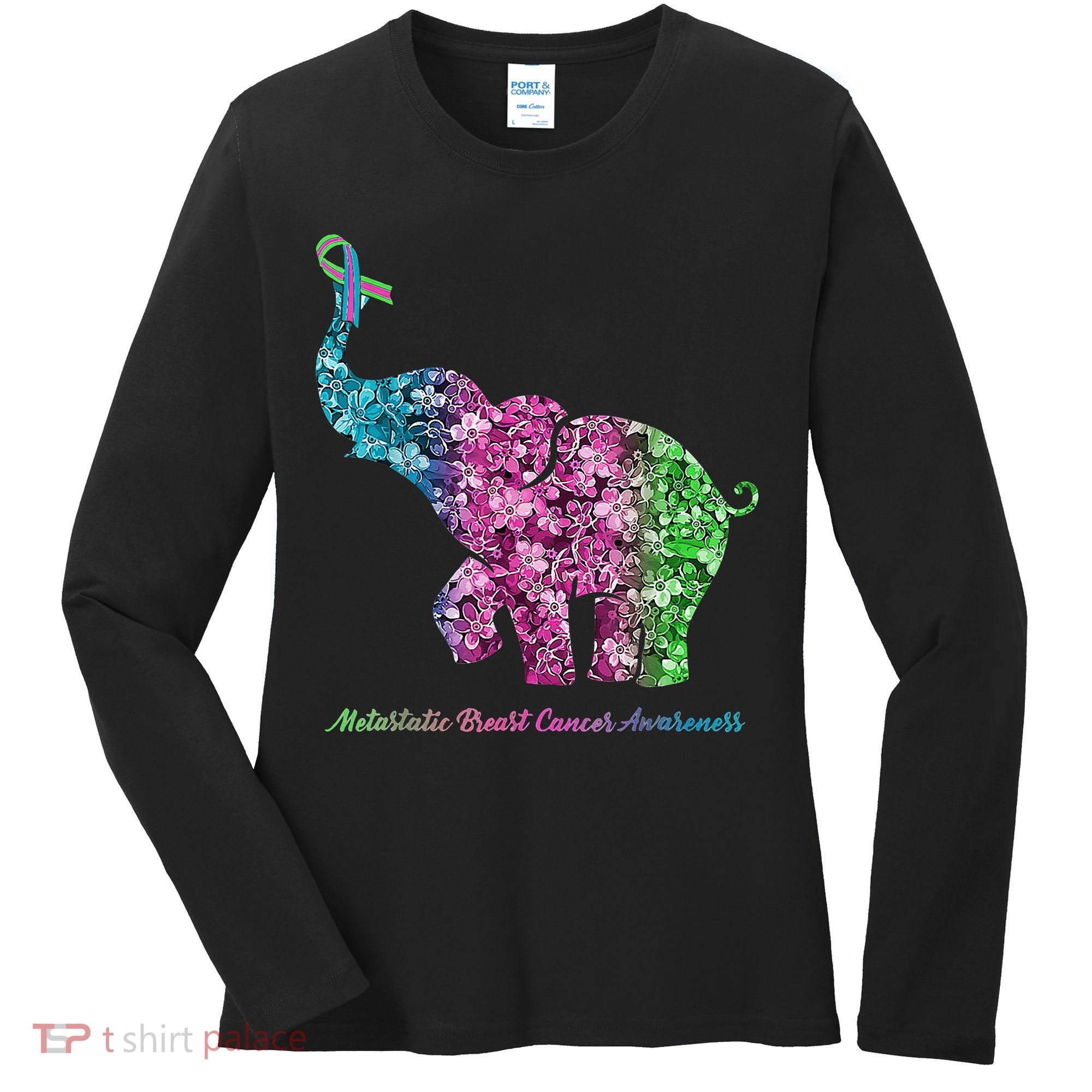 Elephant With Flower Metastatic Breast Cancer Awareness Women's Long Sleeve Shirt