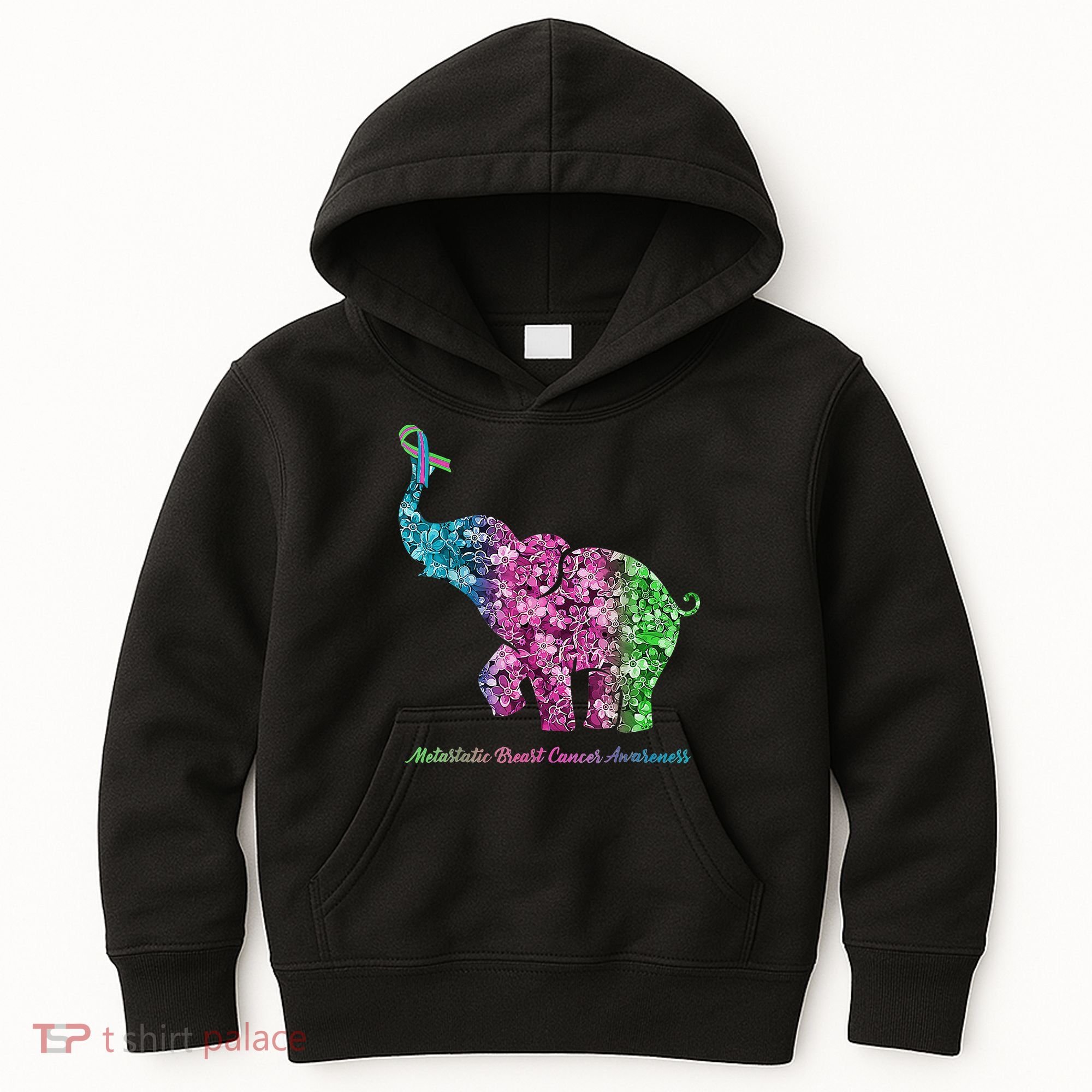 Elephant With Flower Metastatic Breast Cancer Awareness Kids Hoodie