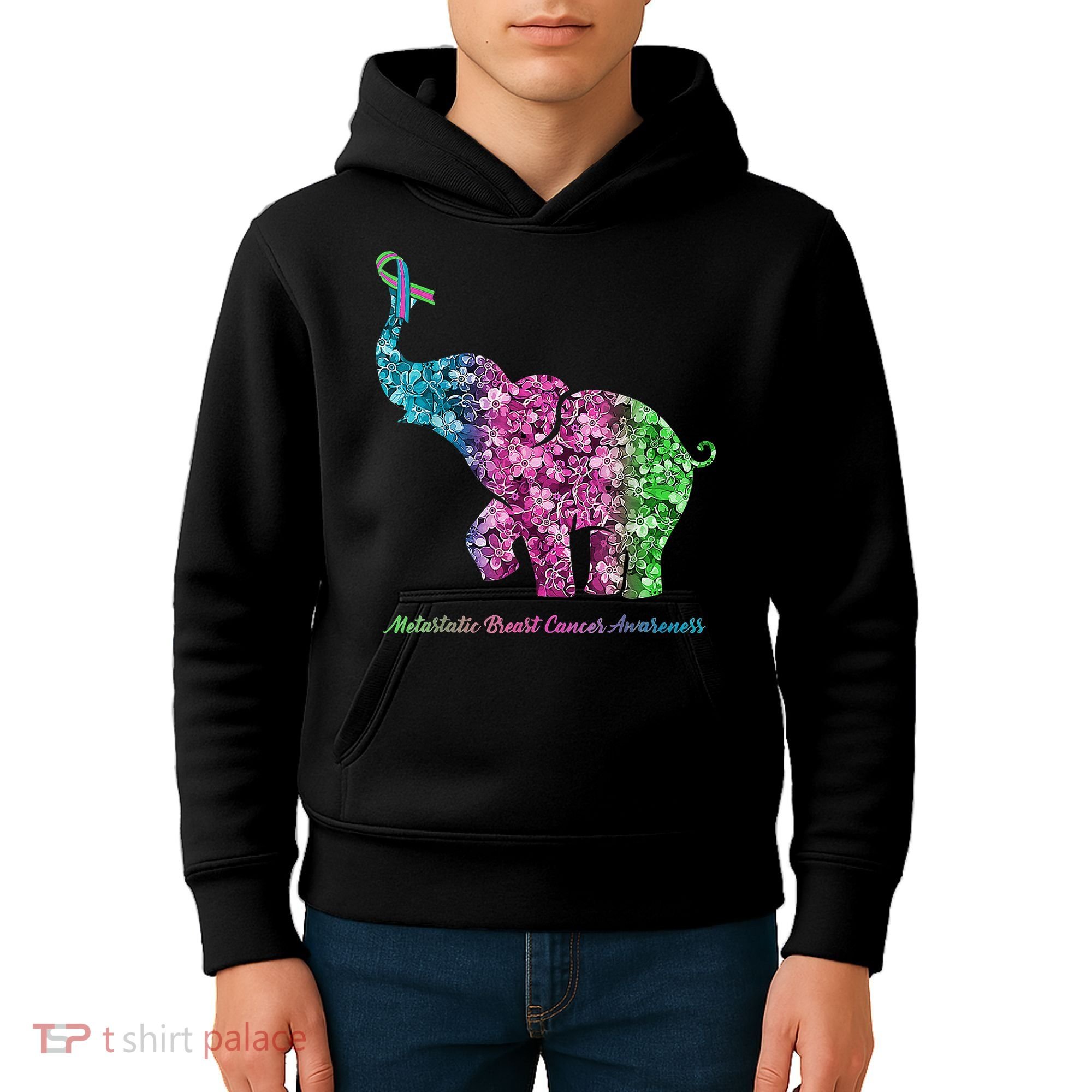 Elephant With Flower Metastatic Breast Cancer Awareness Kids Hoodie